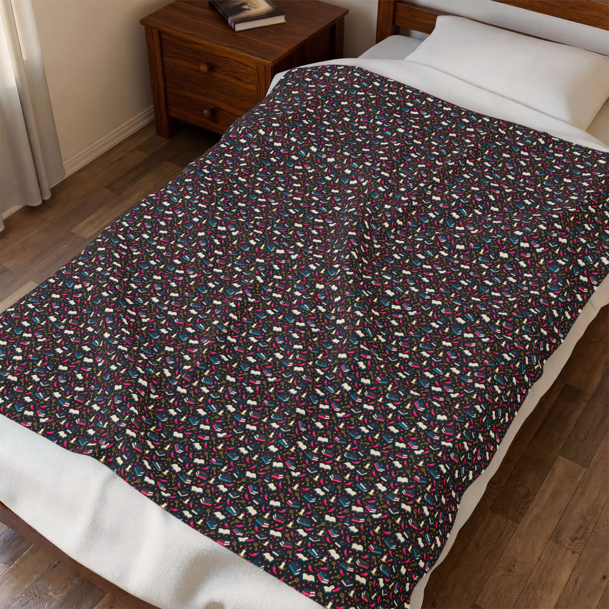 After Dark Reader Plush Blanket — Romance Reader Books, Candles & Chilis Velveteen Throw - Image 7