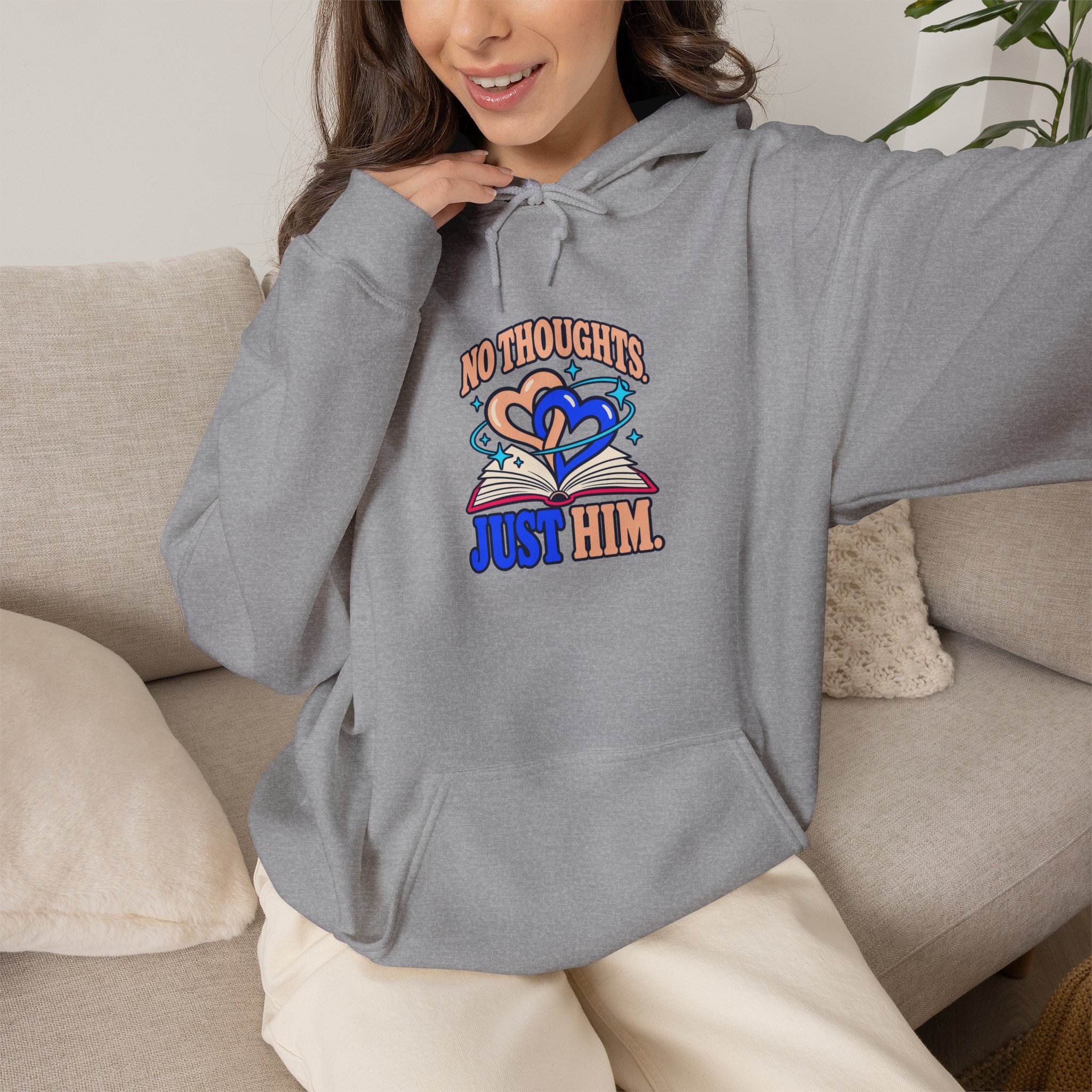 No Thoughts, Just Him Hoodie — Romance Reader Graphic Hooded Sweatshirt, Unisex - Image 11