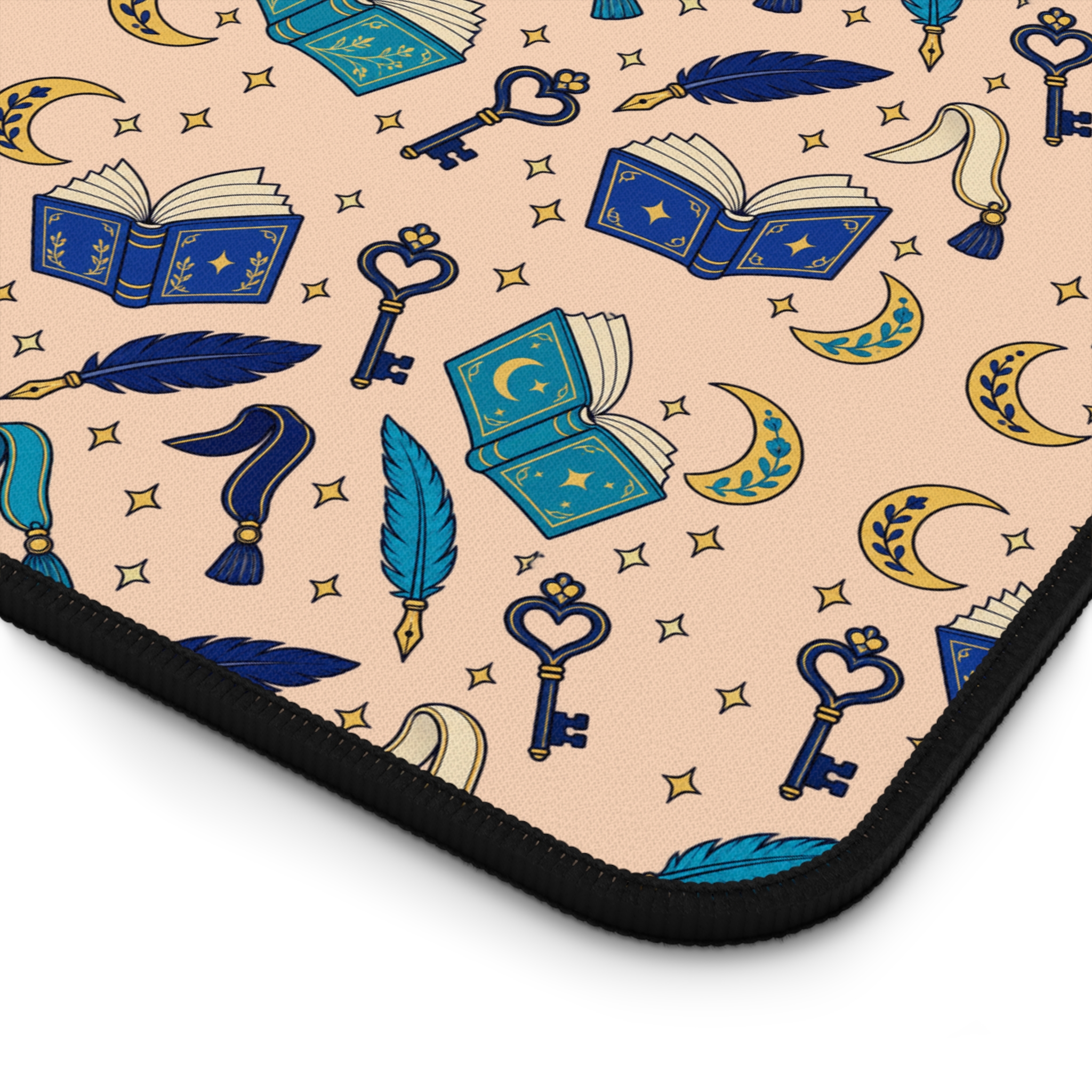 Chapter Keys Desk Mat — Peach Books, Quills & Keys Pattern Reader Desk Mat - Image 5