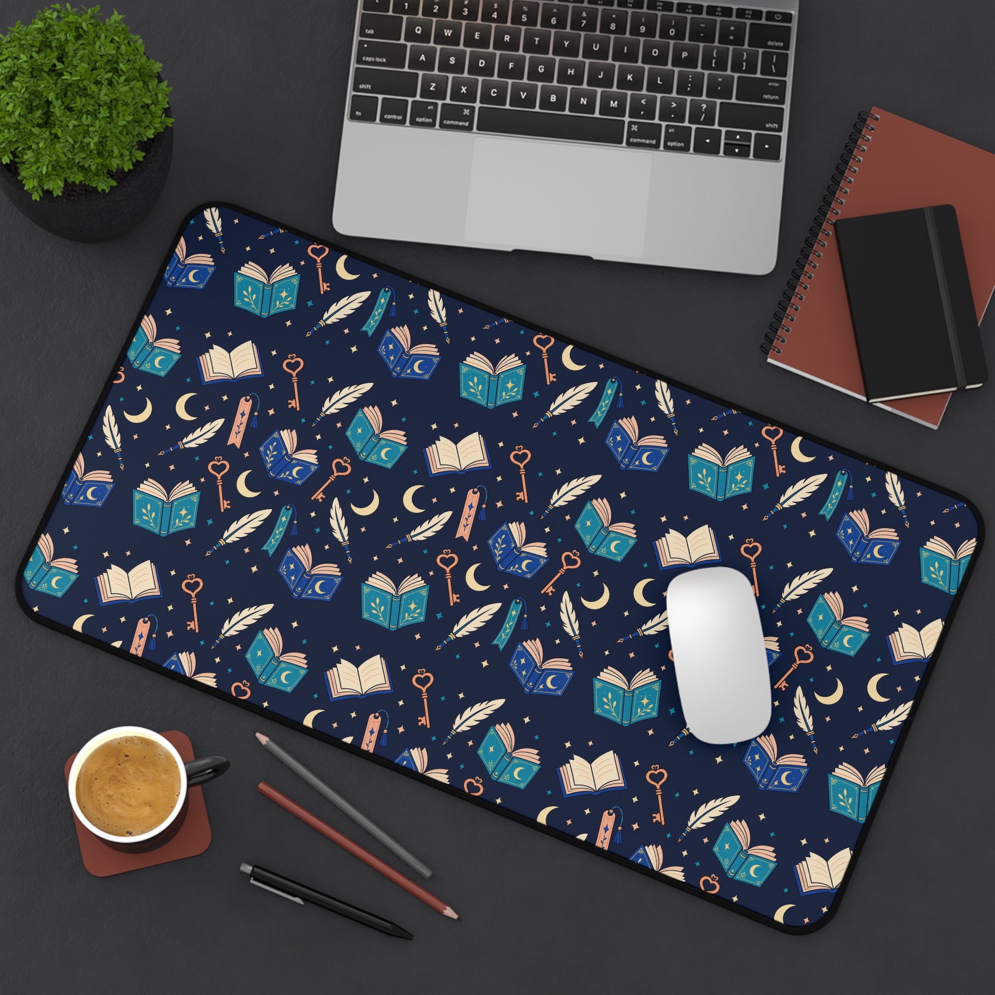 Chapter Keys Desk Mat — Navy Books, Quills & Keys Pattern Reader Desk Mat - Image 9