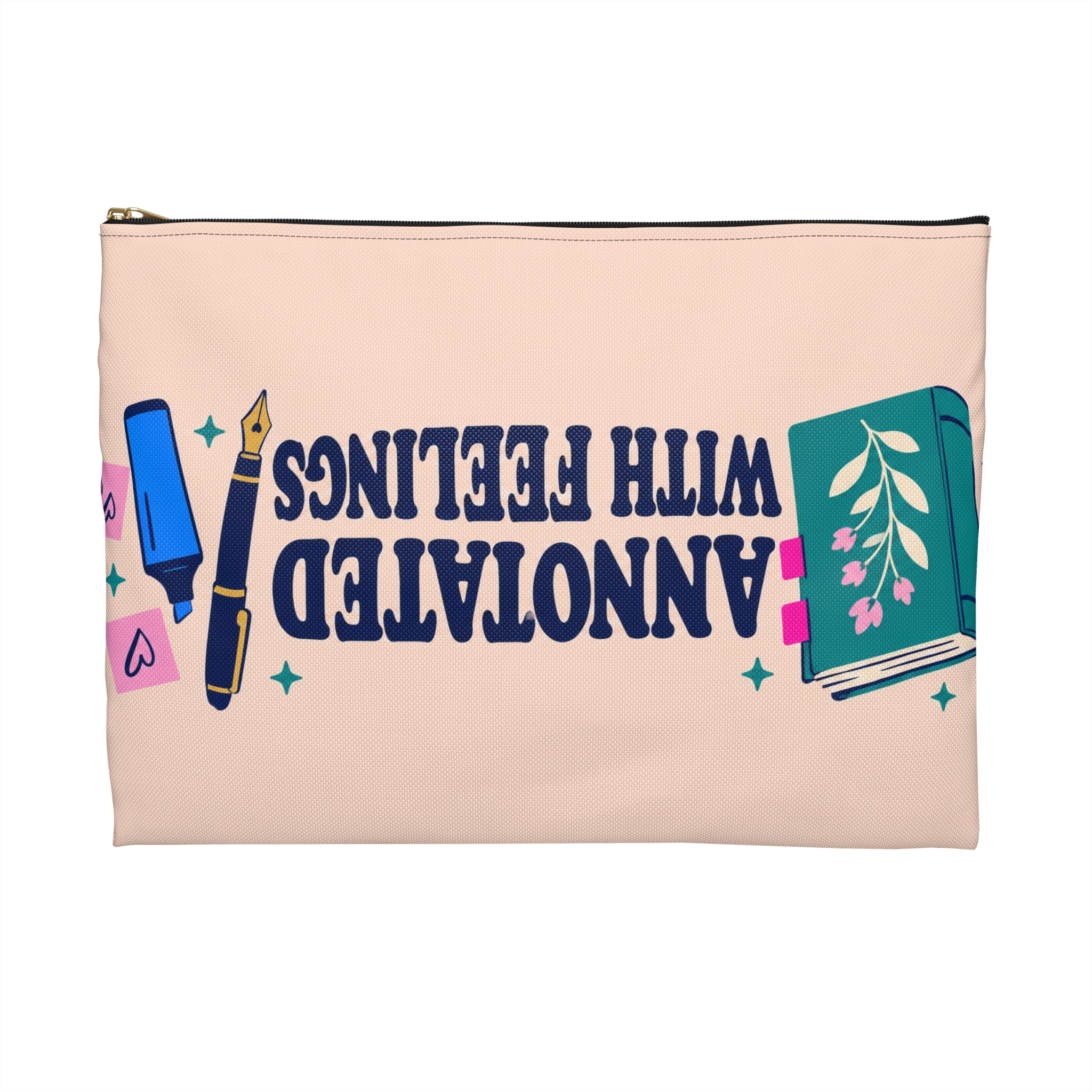 Annotated with Feelings Zip Pouch — Book Annotator Accessory Pouch (Peach) - Image 2