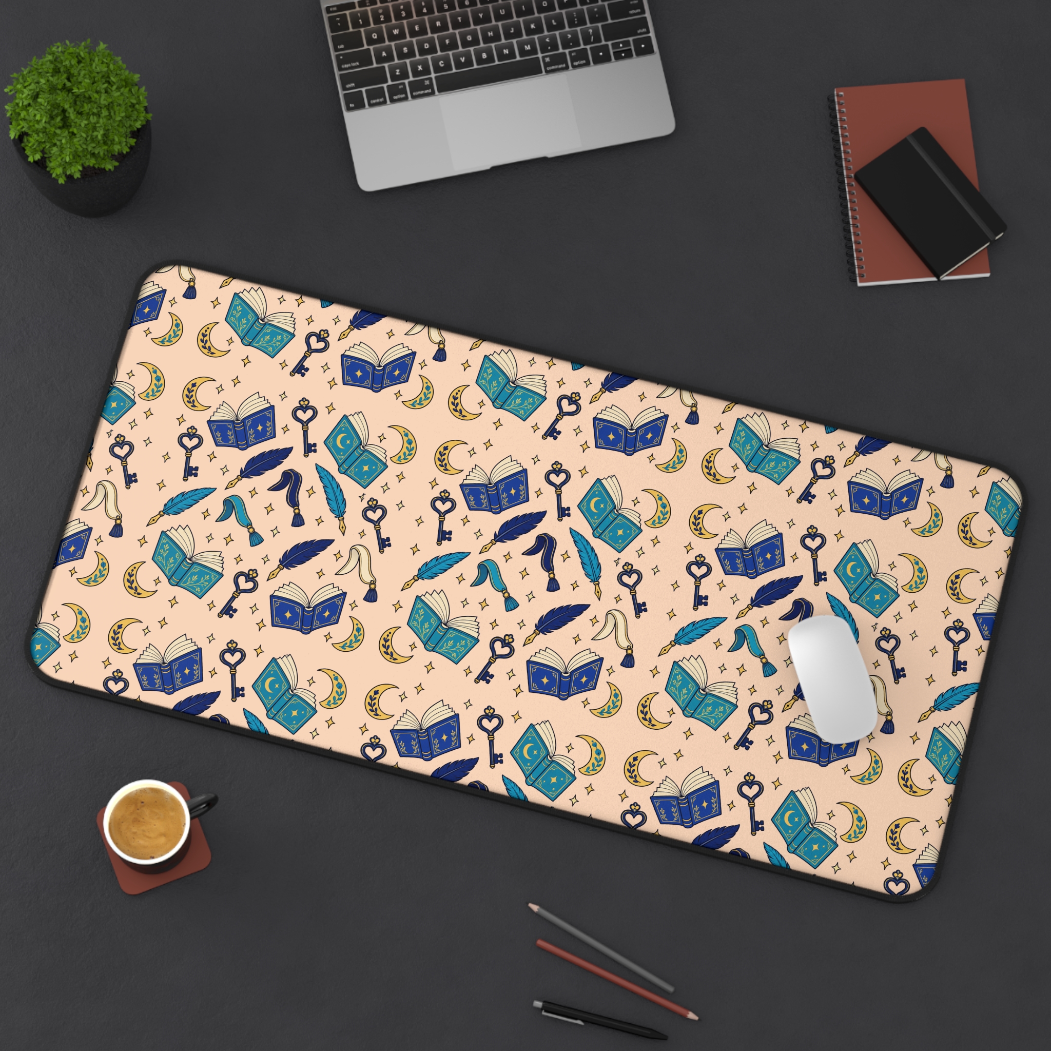 Chapter Keys Desk Mat — Peach Books, Quills & Keys Pattern Reader Desk Mat - Image 14