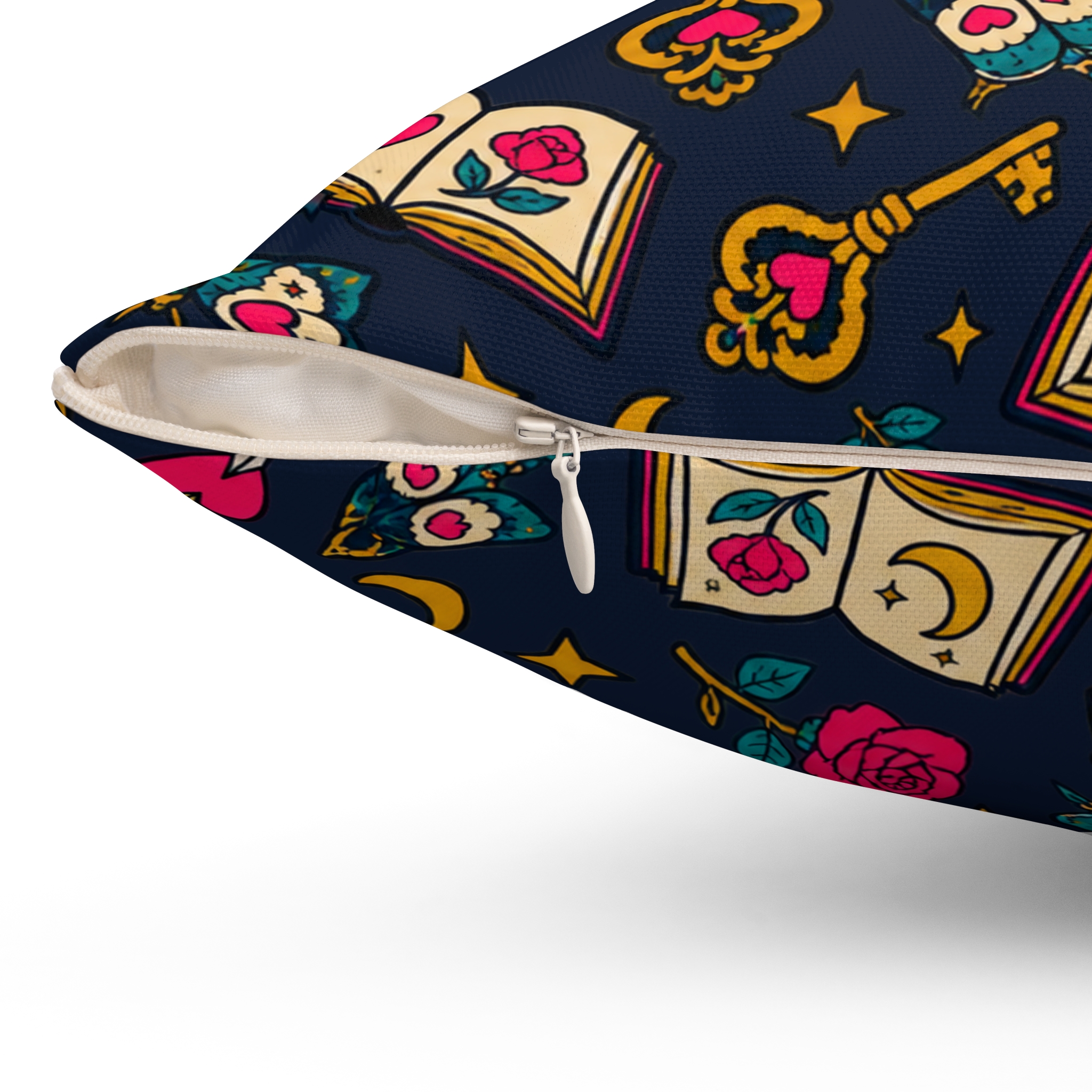 Enchanted Library Throw Pillow — Moths, Roses & Spellbooks Reading Nook Pillow (Navy) - Image 6