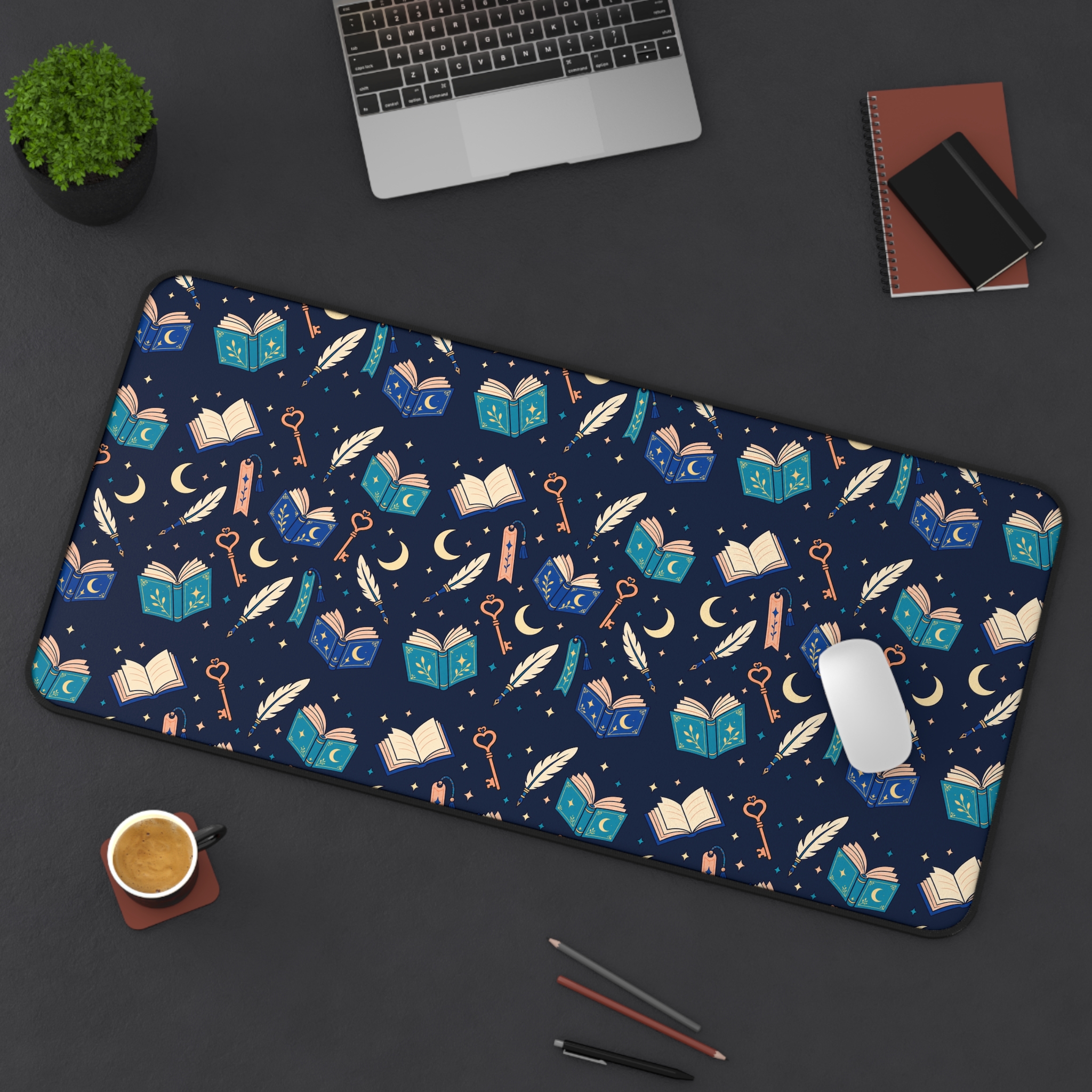 Chapter Keys Desk Mat — Navy Books, Quills & Keys Pattern Reader Desk Mat - Image 14