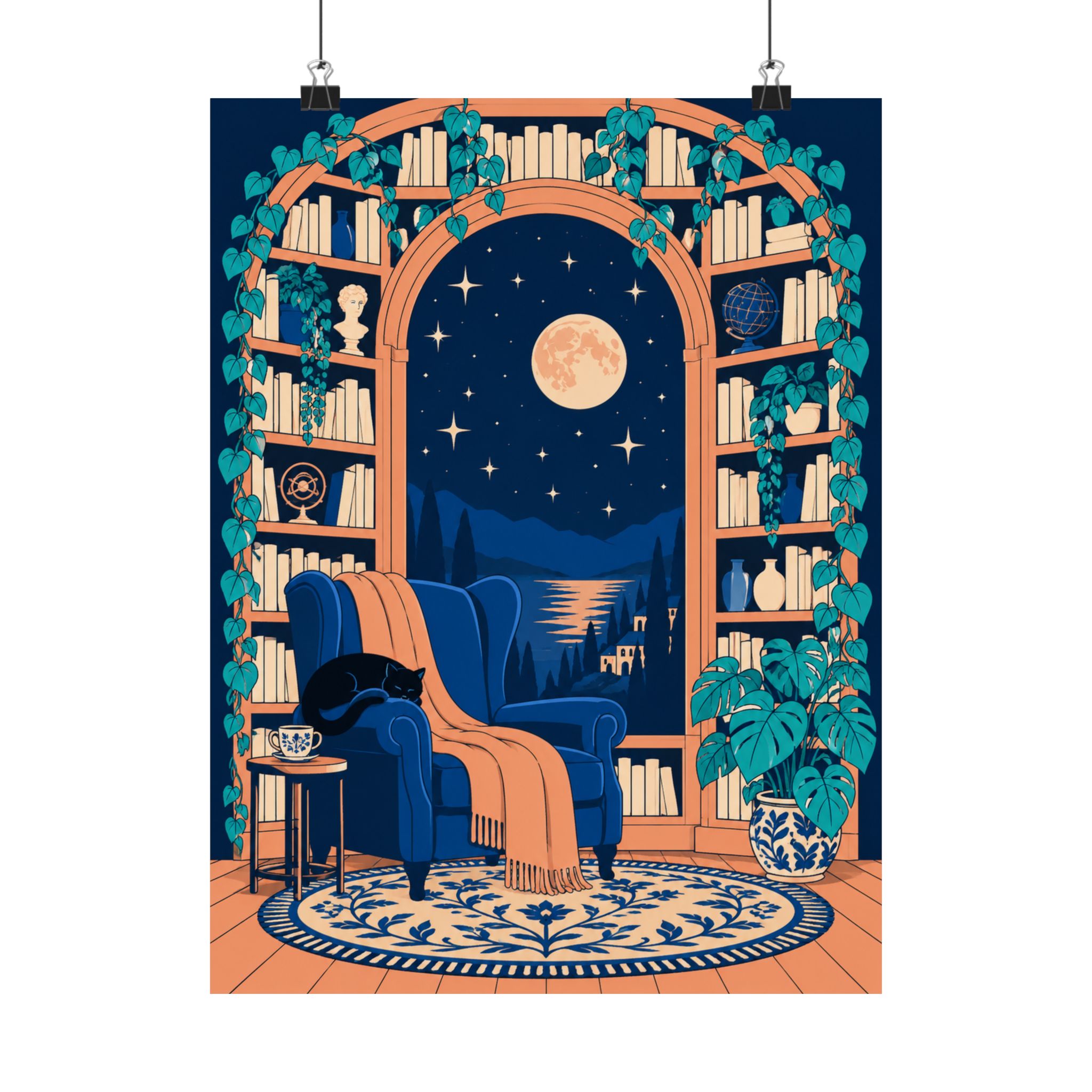 Between Worlds Library Poster — Moonlit Archway Reading Nook Wall Art for Book Lovers, Matte Print - Image 6