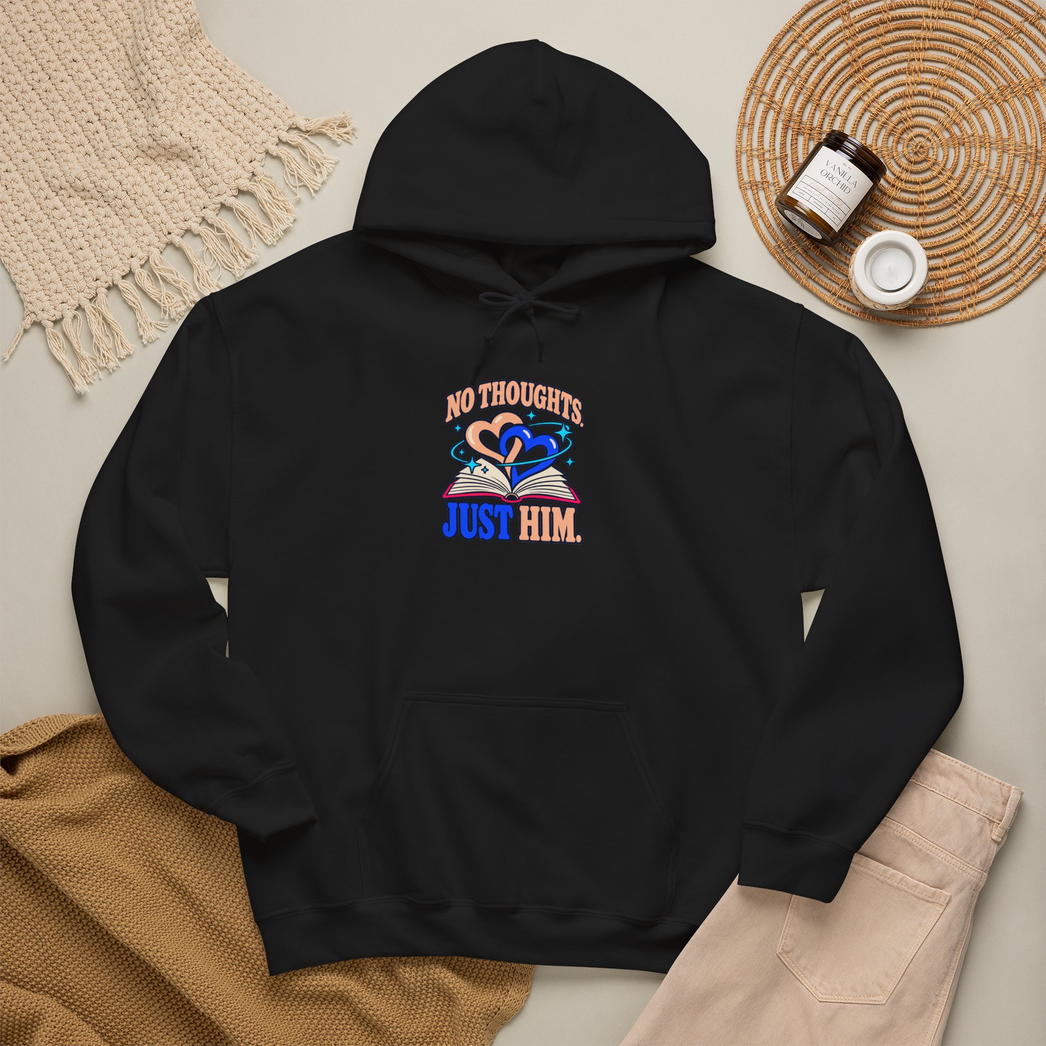 No Thoughts, Just Him Hoodie — Romance Reader Graphic Hooded Sweatshirt, Unisex - Image 2