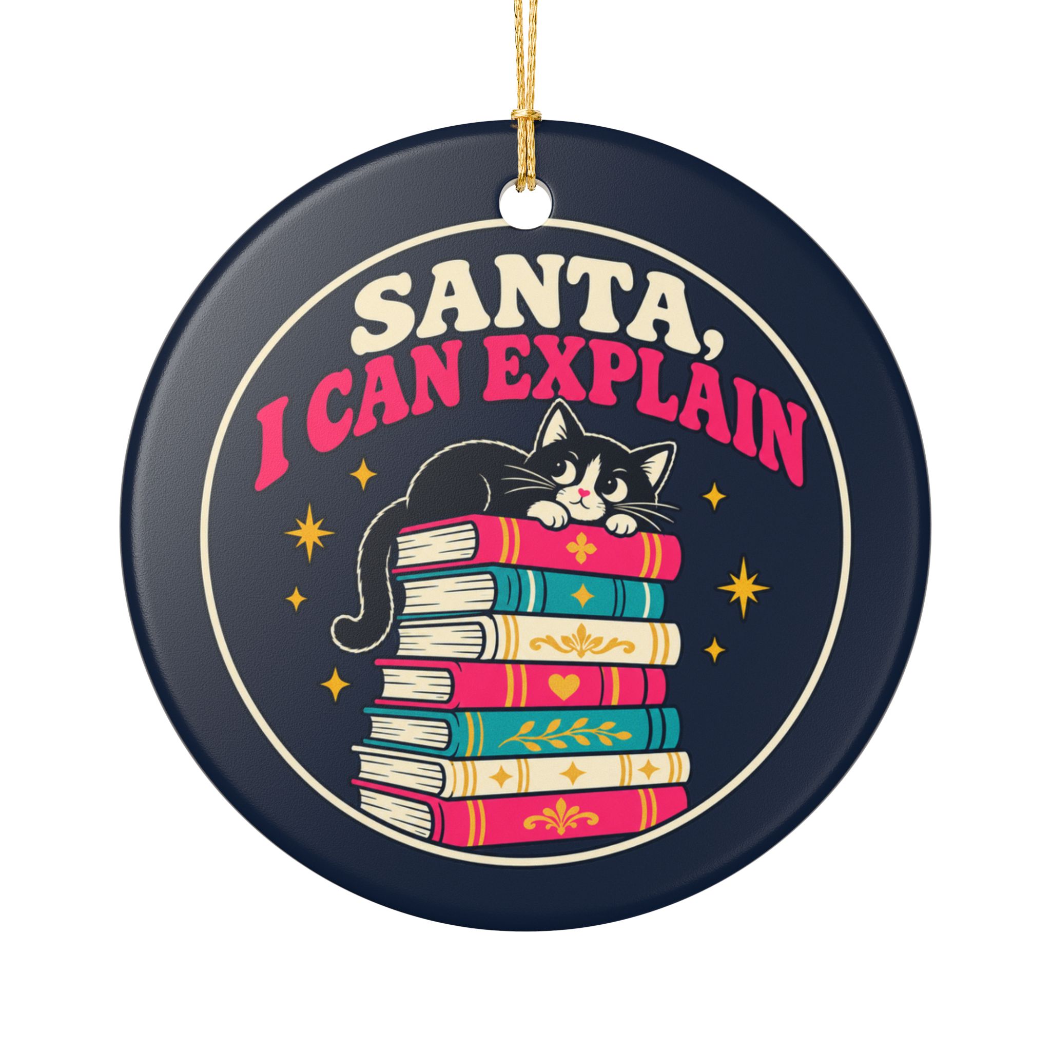 Santa, I Can Explain Ornament — Book Lover Ceramic Christmas Ornament