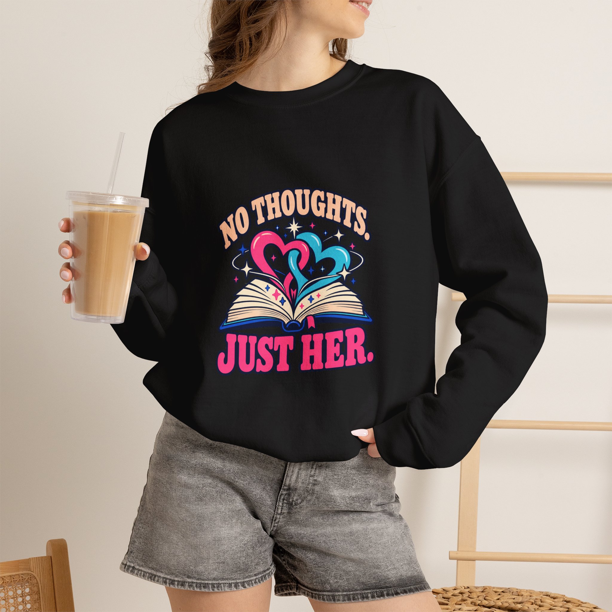 No Thoughts, Just Her Crewneck Sweatshirt — Sapphic Romance Reader Graphic Sweatshirt, Unisex - Image 2