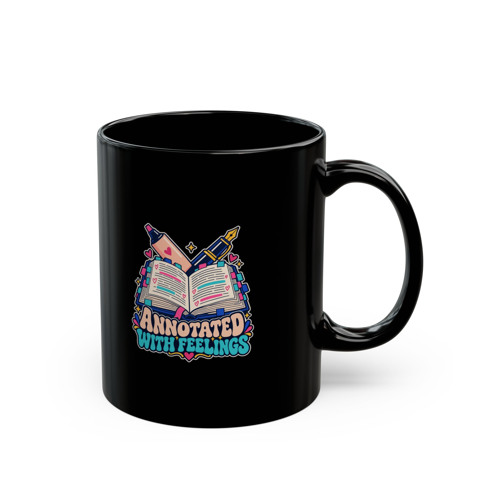 Annotated with Feelings Black Mug — Book Annotator Ceramic Mug, 11oz - Image 2