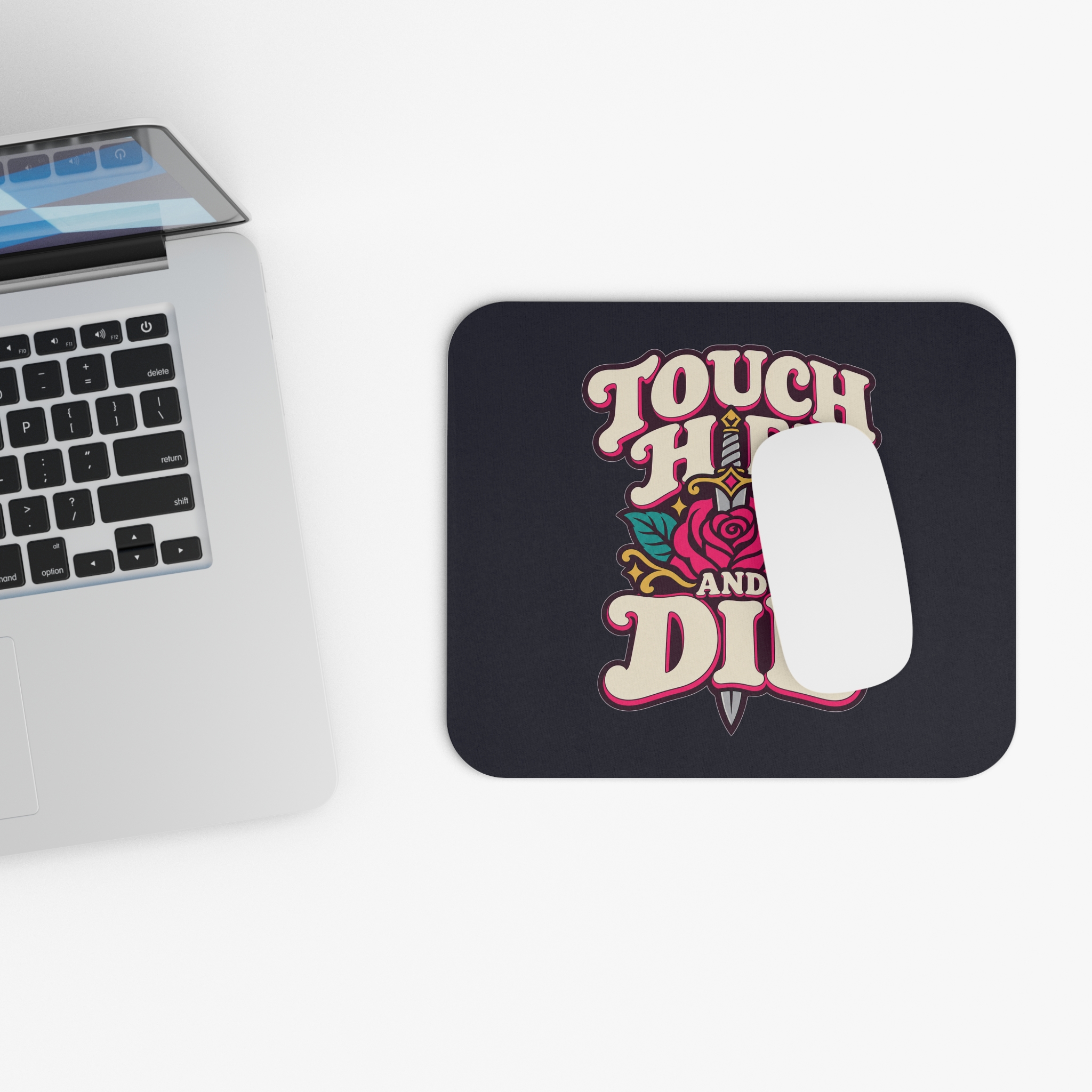 Touch Her and Die Mouse Pad — Dark Romance Trope Desk Accessory, 9″ × 8″ - Image 4