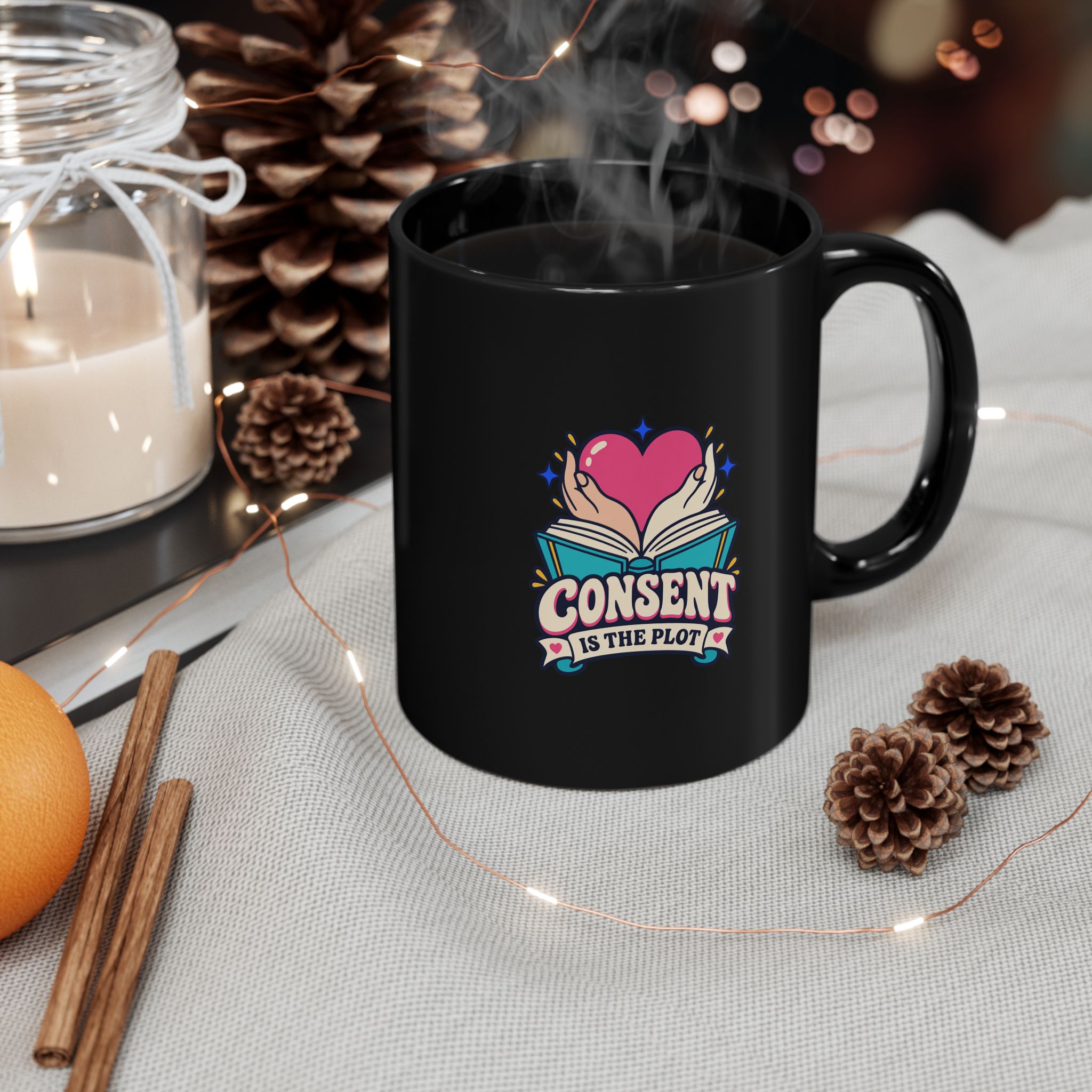 Consent Is the Plot Black Mug — Romance Reader Ceramic Mug, 11oz - Image 3