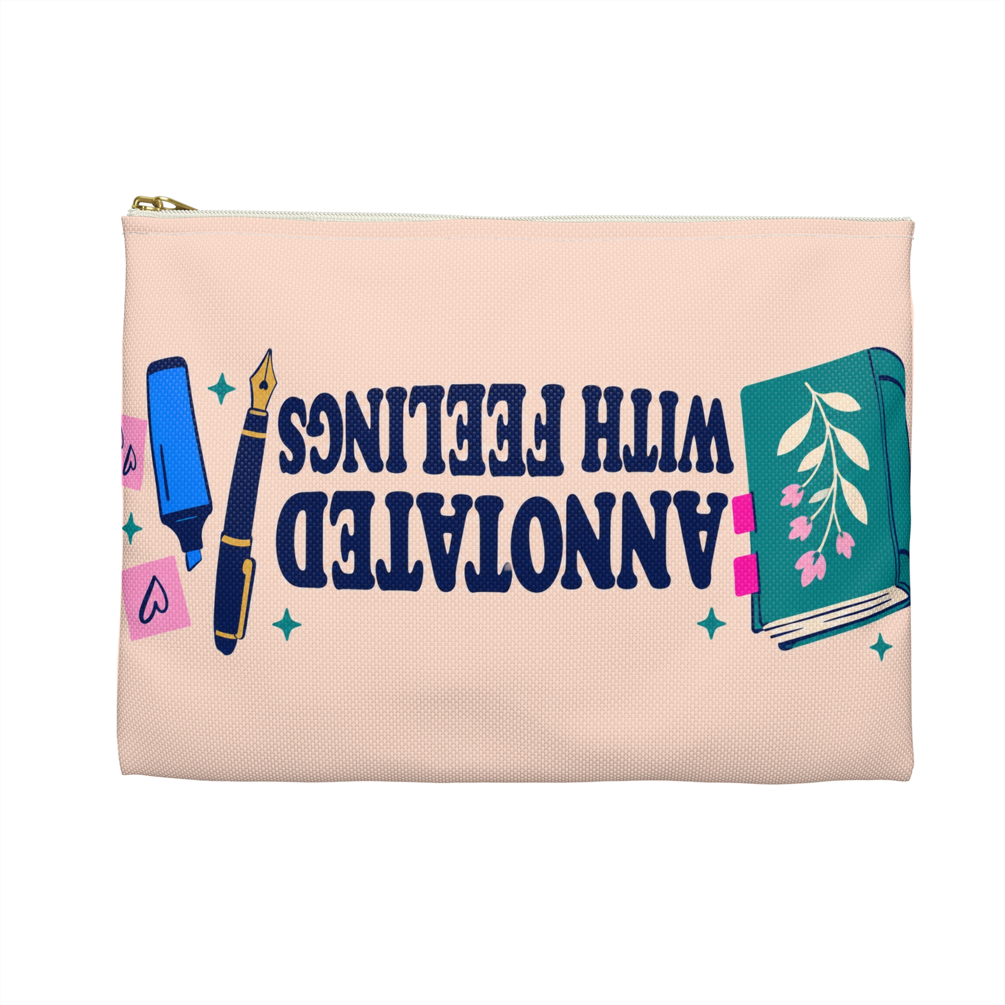 Annotated with Feelings Zip Pouch — Book Annotator Accessory Pouch (Peach) - Image 14
