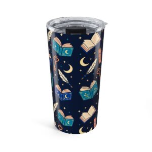 Chapter Keys Tumbler — Navy Books, Quills & Keys Pattern Stainless Steel Travel Tumbler, 20oz
