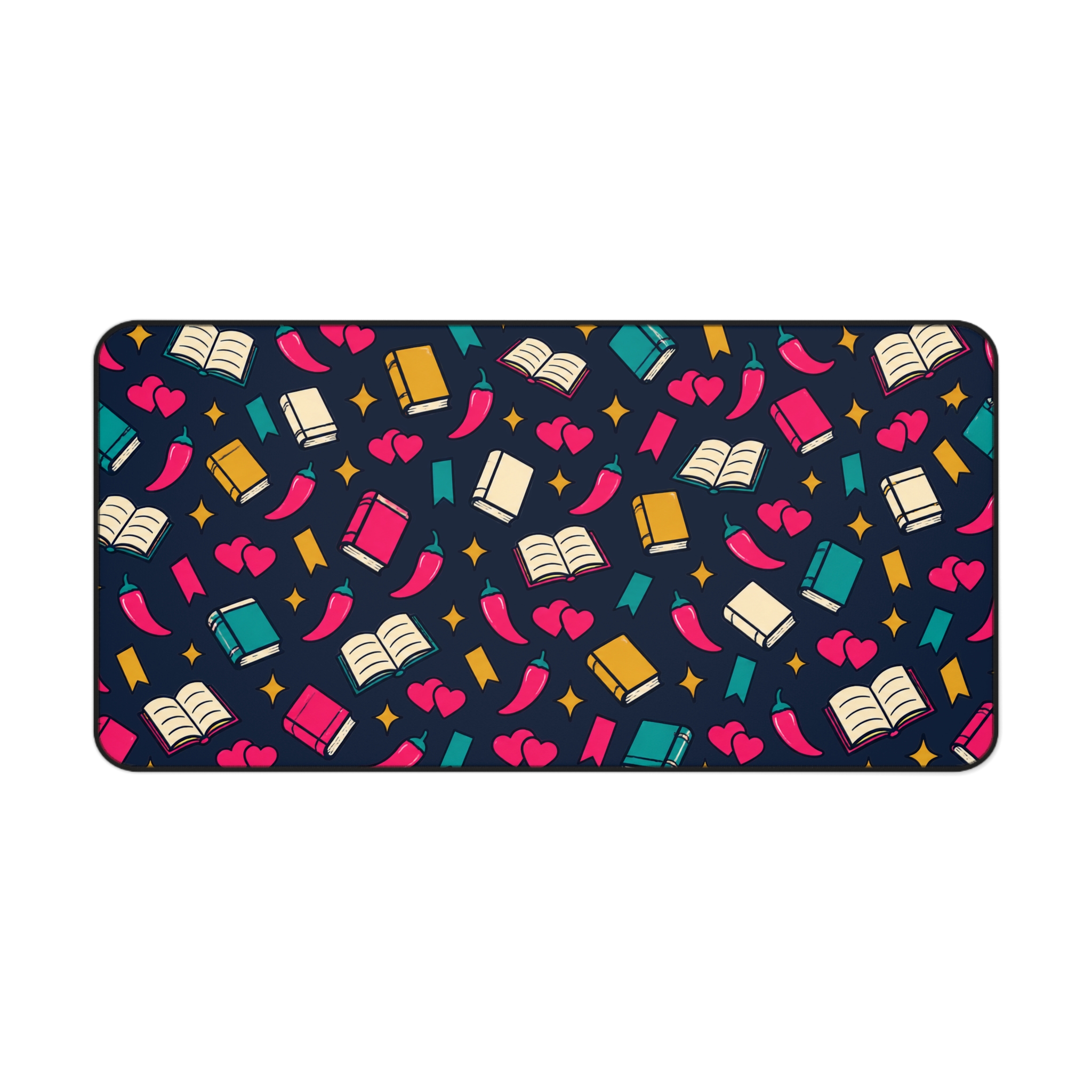 Bookish Confetti Desk Mat — Books, Hearts & Chili Peppers Spicy Romance Reader Desk Mat - Image 11