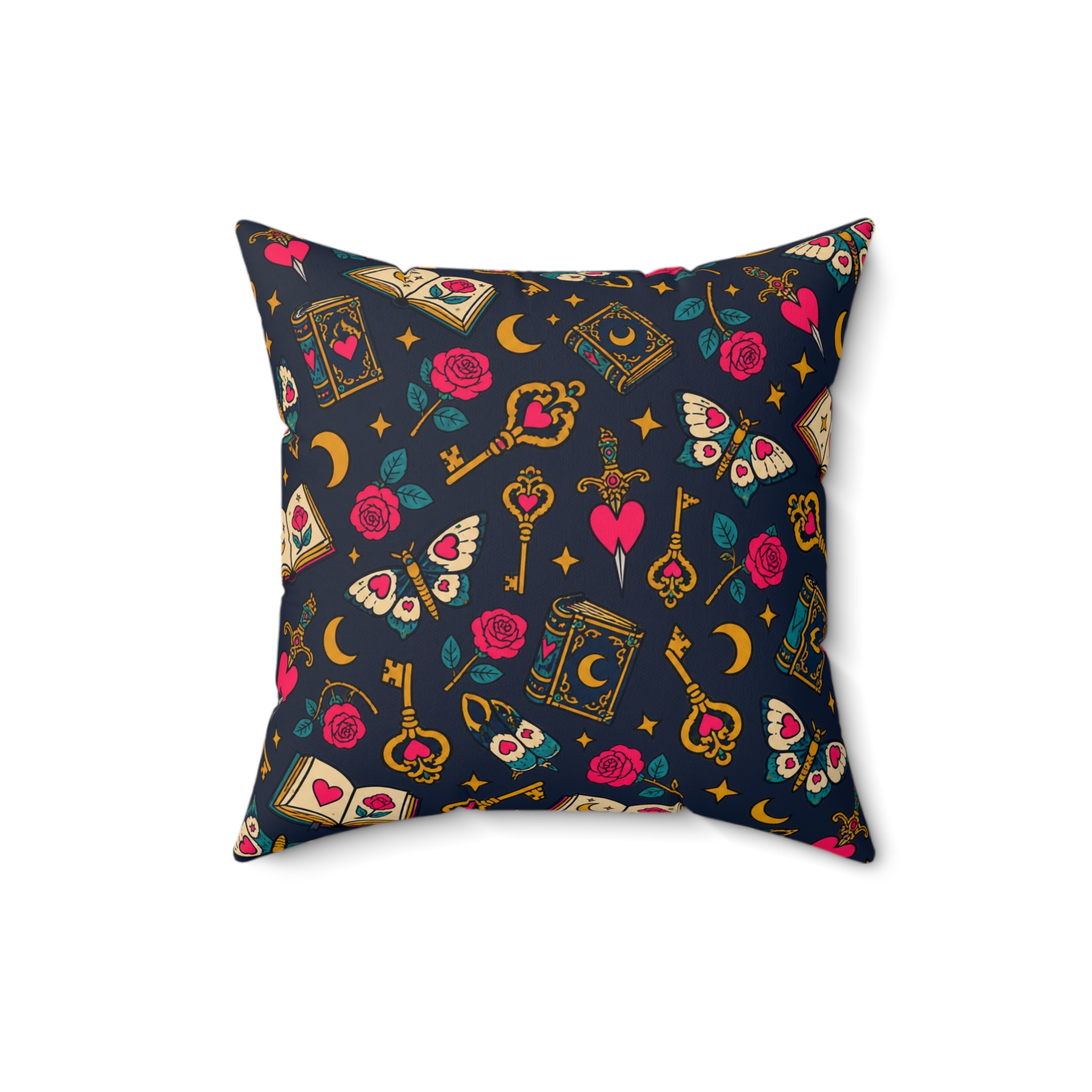 Enchanted Library Throw Pillow — Moths, Roses & Spellbooks Reading Nook Pillow (Navy) - Image 5
