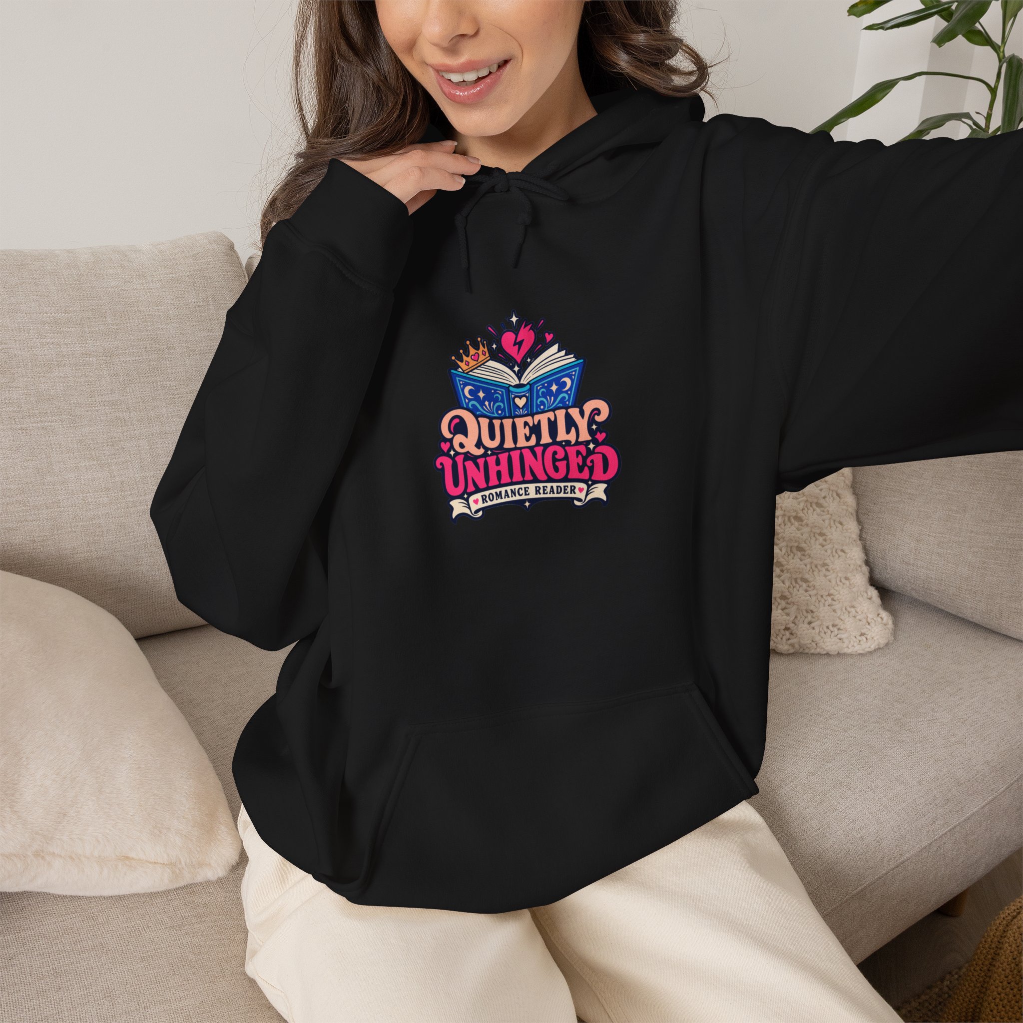 Quietly Unhinged Hoodie — Romance Reader Graphic Hooded Sweatshirt, Unisex - Image 3