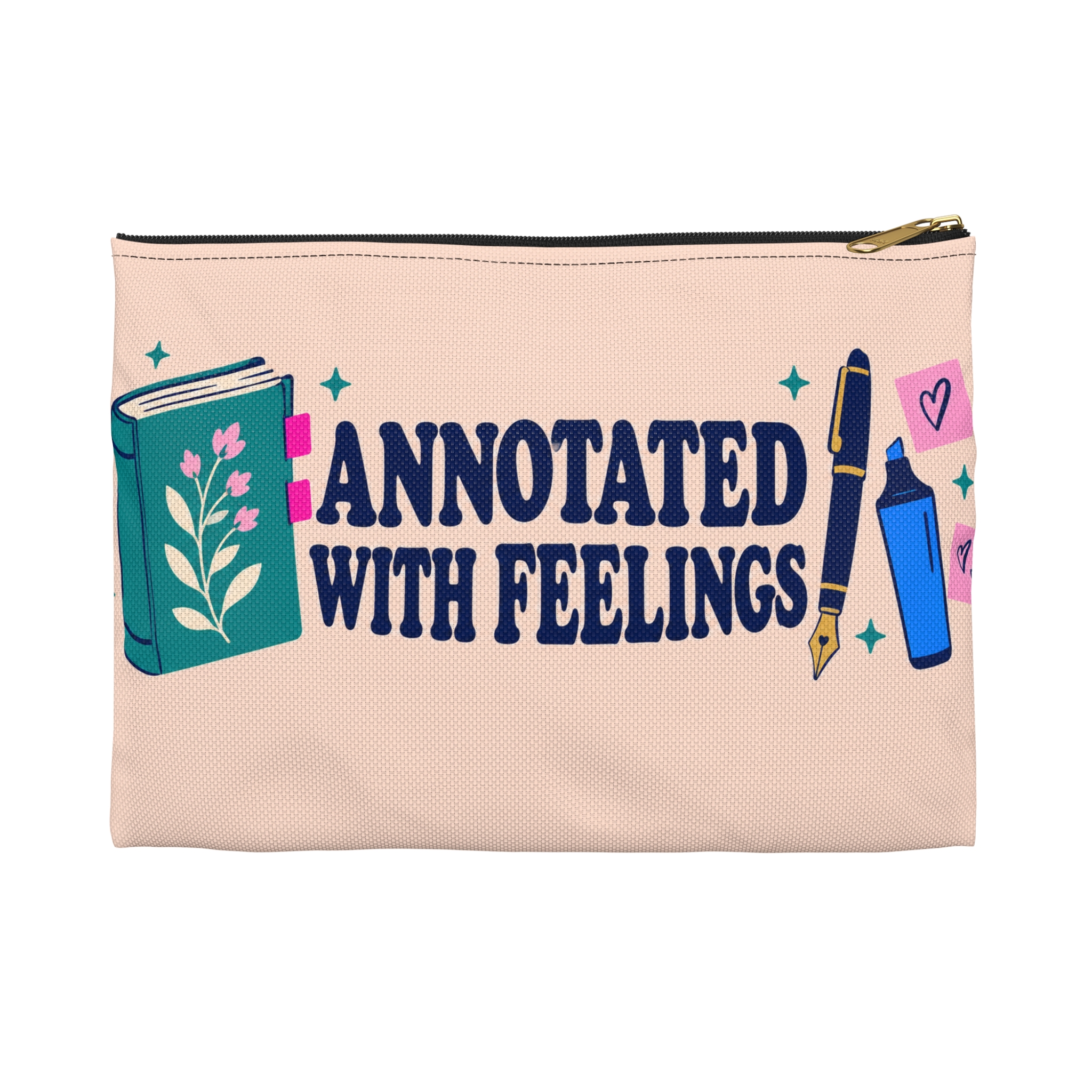 Annotated with Feelings Zip Pouch — Book Annotator Accessory Pouch (Peach) - Image 9
