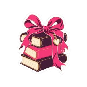 Romance Books & Bow Sticker — Coquette Book Stack Kiss-Cut Vinyl Sticker