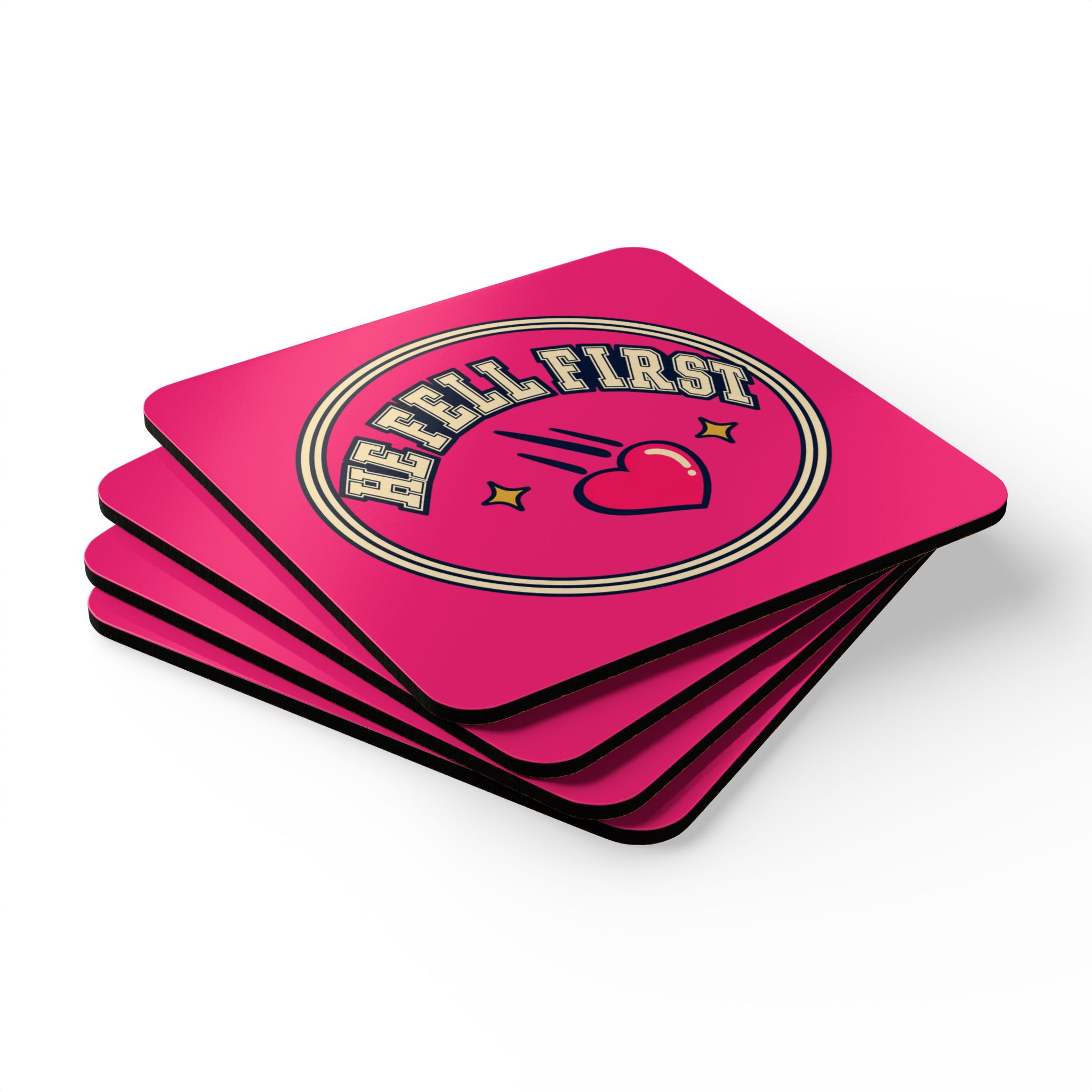 He Fell First Coaster Set — Romance Trope Cork-Back Drink Coasters, Set of 4 - Image 3