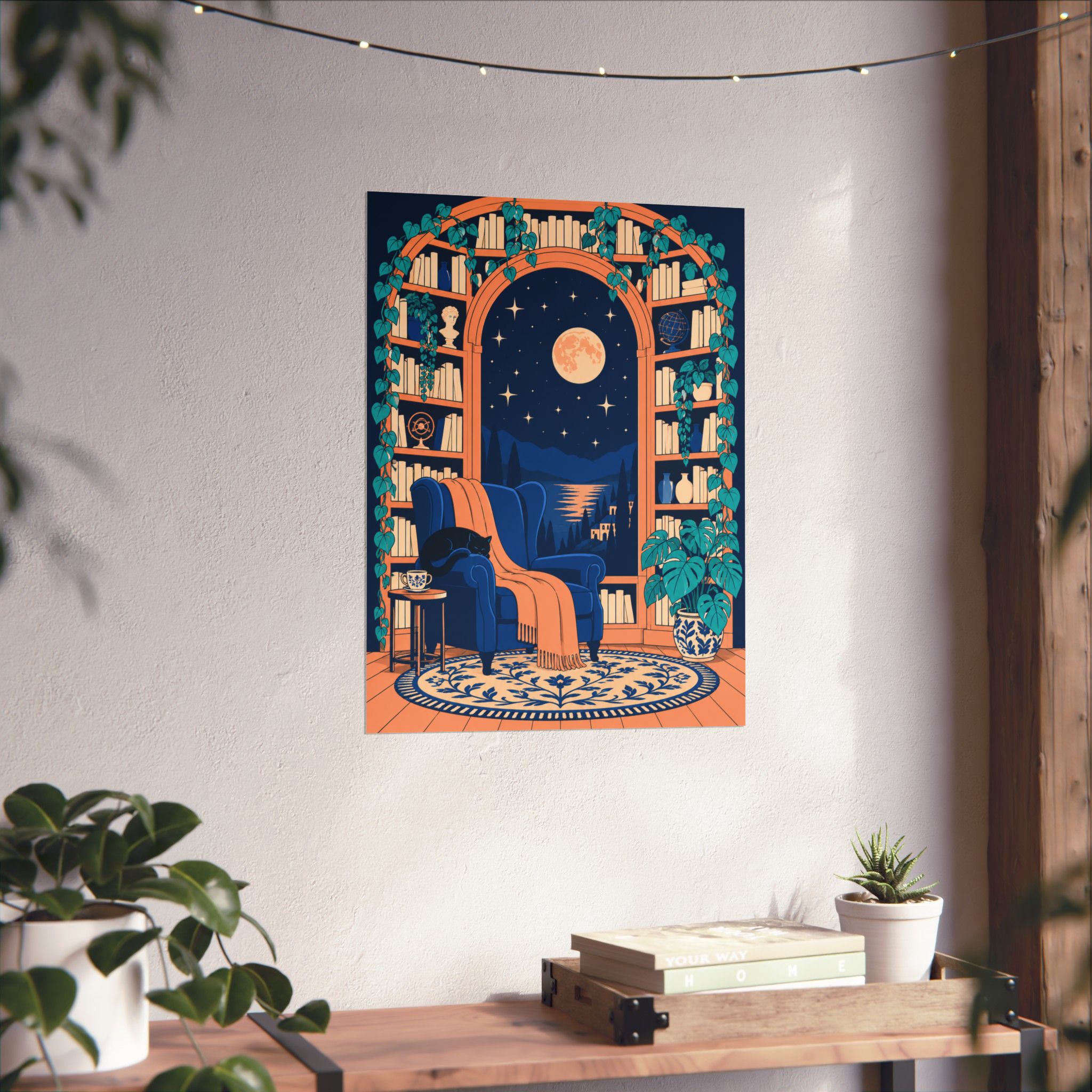 Between Worlds Library Poster — Moonlit Archway Reading Nook Wall Art for Book Lovers, Matte Print - Image 5