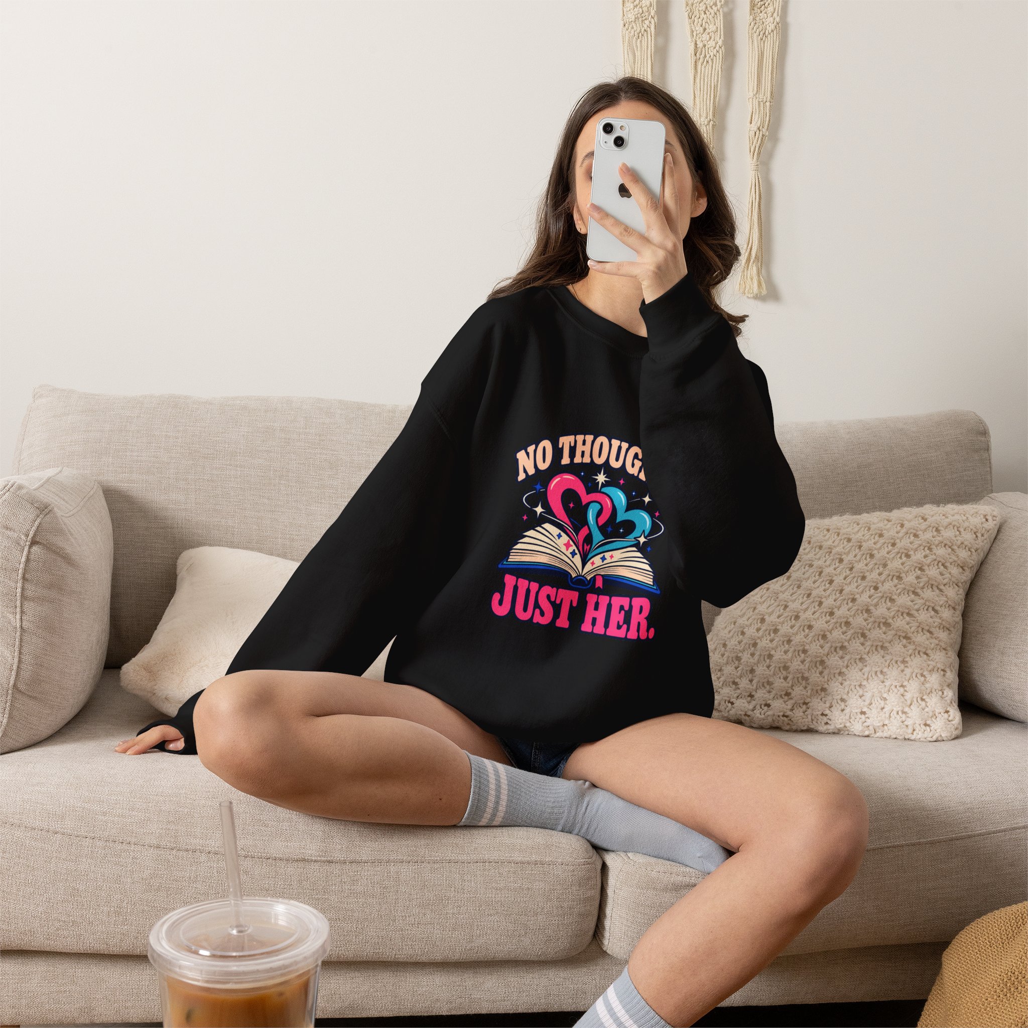No Thoughts, Just Her Crewneck Sweatshirt — Sapphic Romance Reader Graphic Sweatshirt, Unisex - Image 3