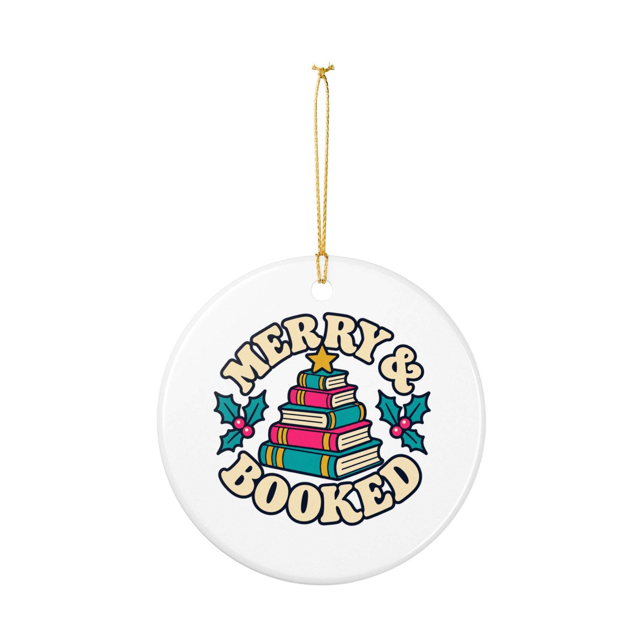 Merry & Booked Ornament — Book Lover Ceramic Christmas Ornament - Image 4
