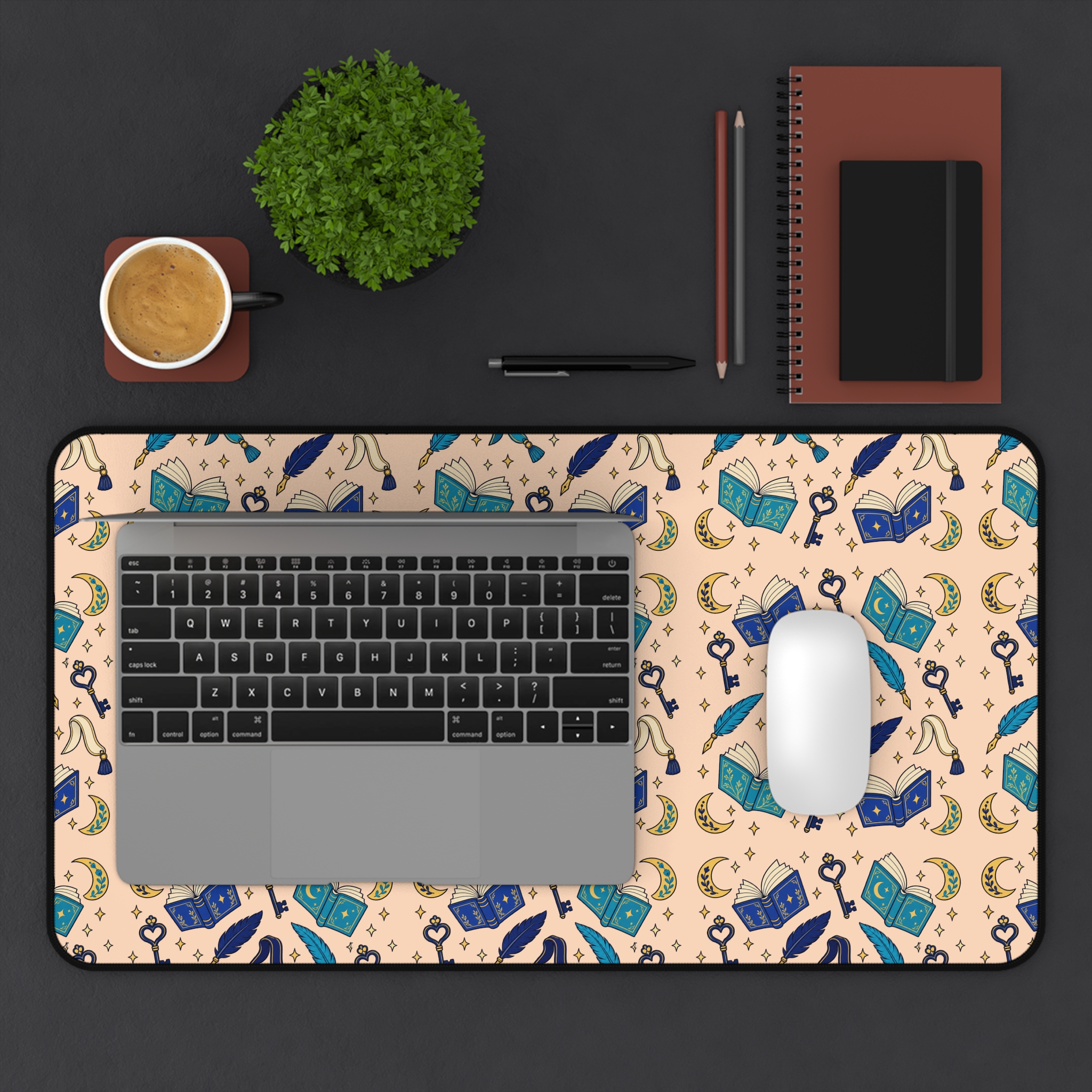 Chapter Keys Desk Mat — Peach Books, Quills & Keys Pattern Reader Desk Mat - Image 8