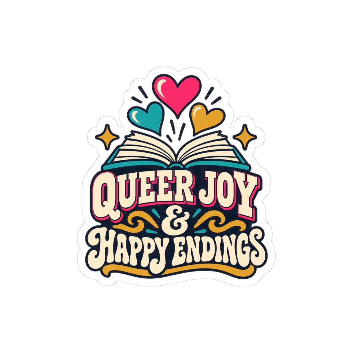 Queer Joy & Happy Endings Sticker — Queer Romance Reader Kiss-Cut Vinyl Sticker