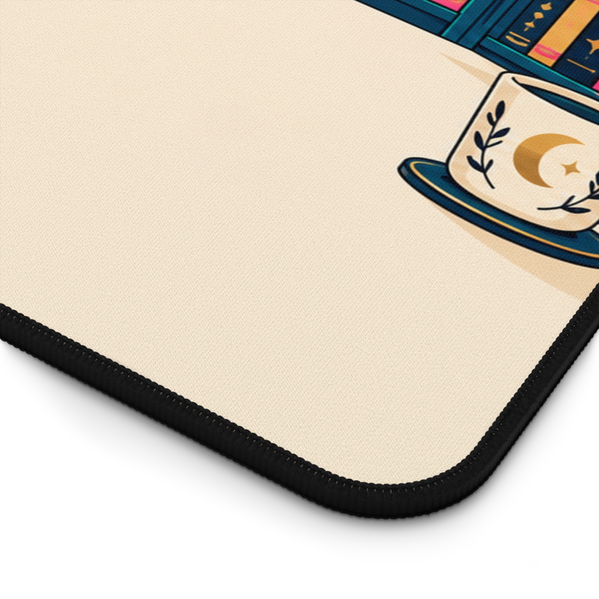 Midnight Library Desk Mat — Cozy Bookshelf, Moonlit Window & Black Cat Reader Desk Mat - Image 5