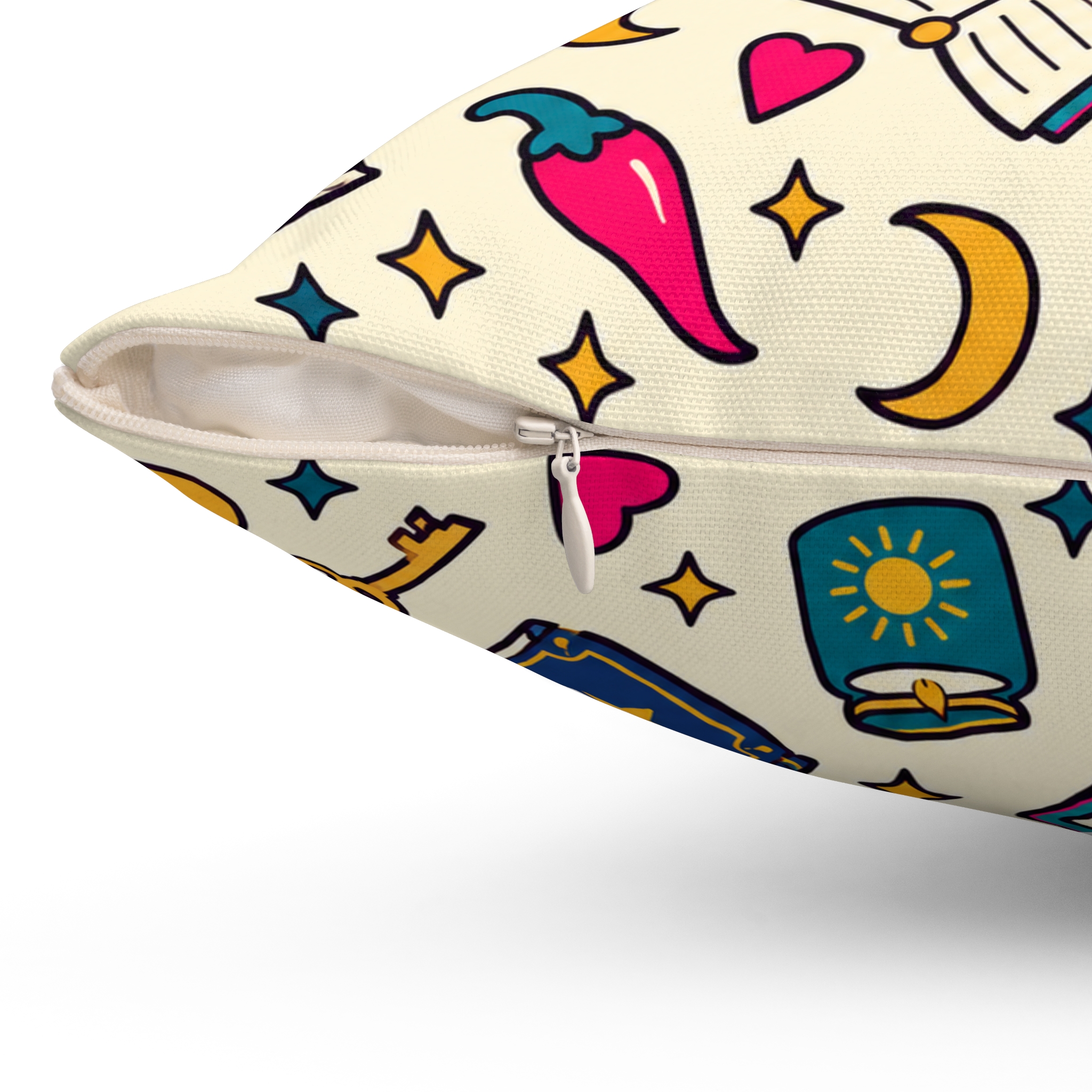 Bookish Icons Throw Pillow — Romance Reader Books, Chilis & Moons Reading Nook Pillow (Cream) - Image 12