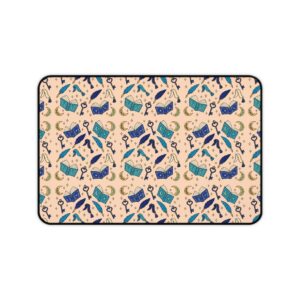 Chapter Keys Desk Mat — Peach Books, Quills & Keys Pattern Reader Desk Mat