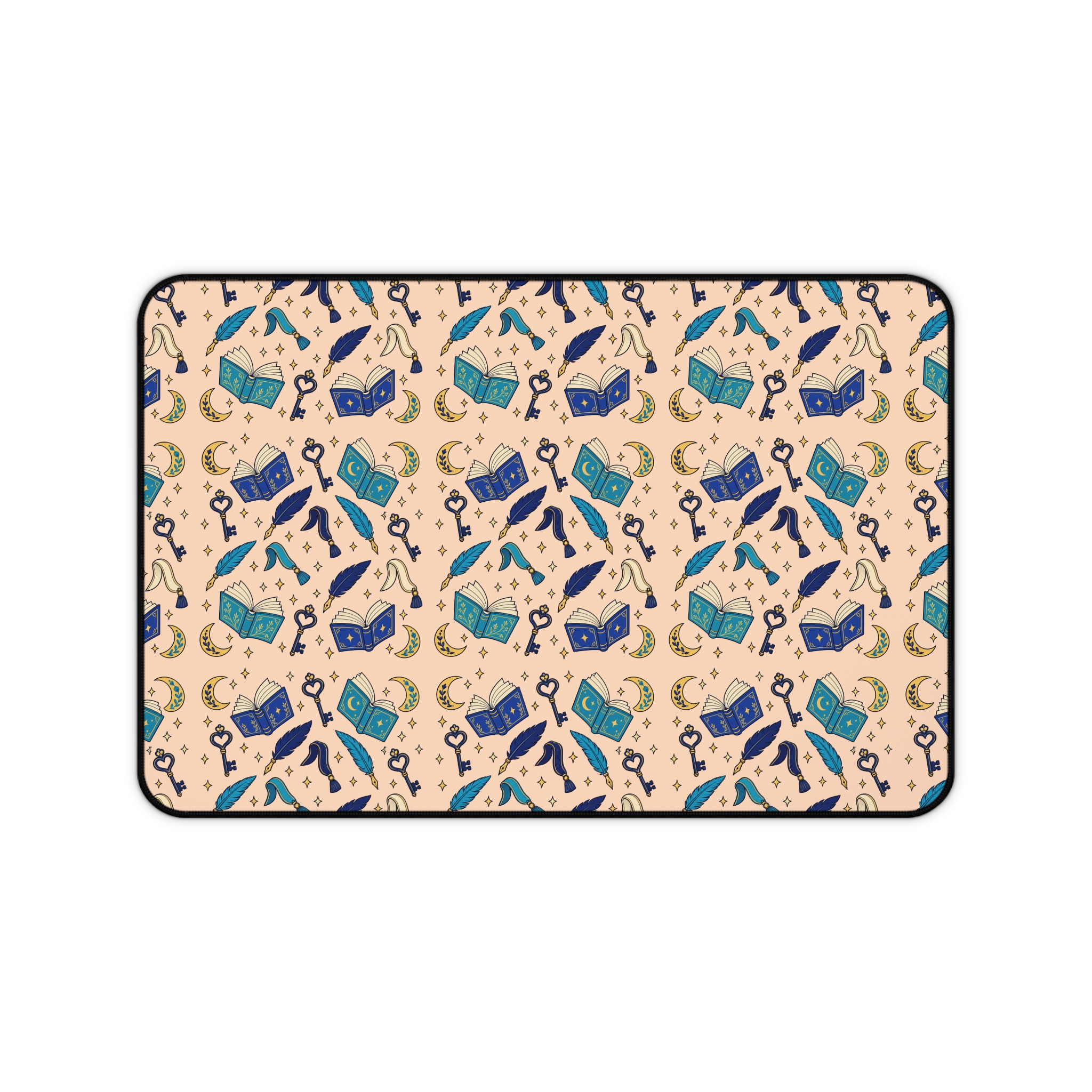 Chapter Keys Desk Mat — Peach Books, Quills & Keys Pattern Reader Desk Mat