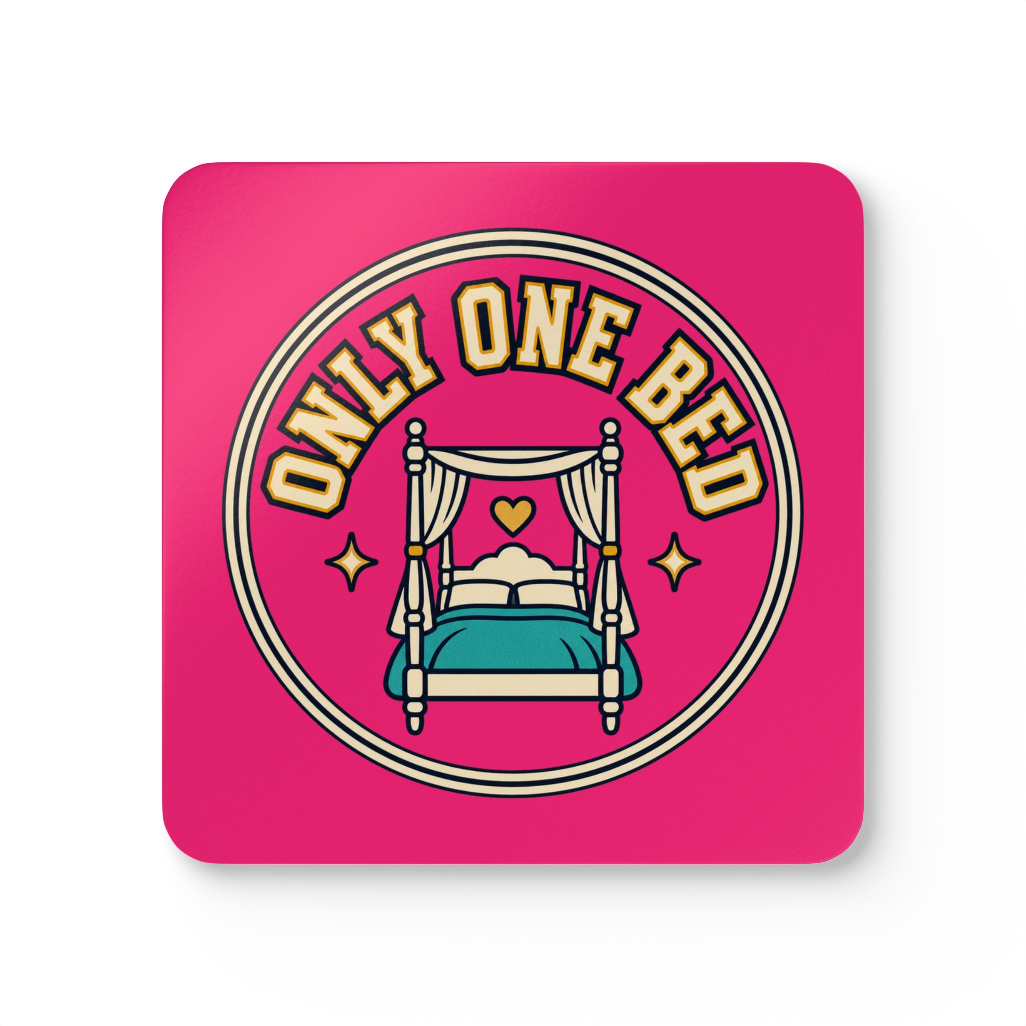 Only One Bed Coaster Set — Romance Trope Cork-Back Drink Coasters, Set of 4