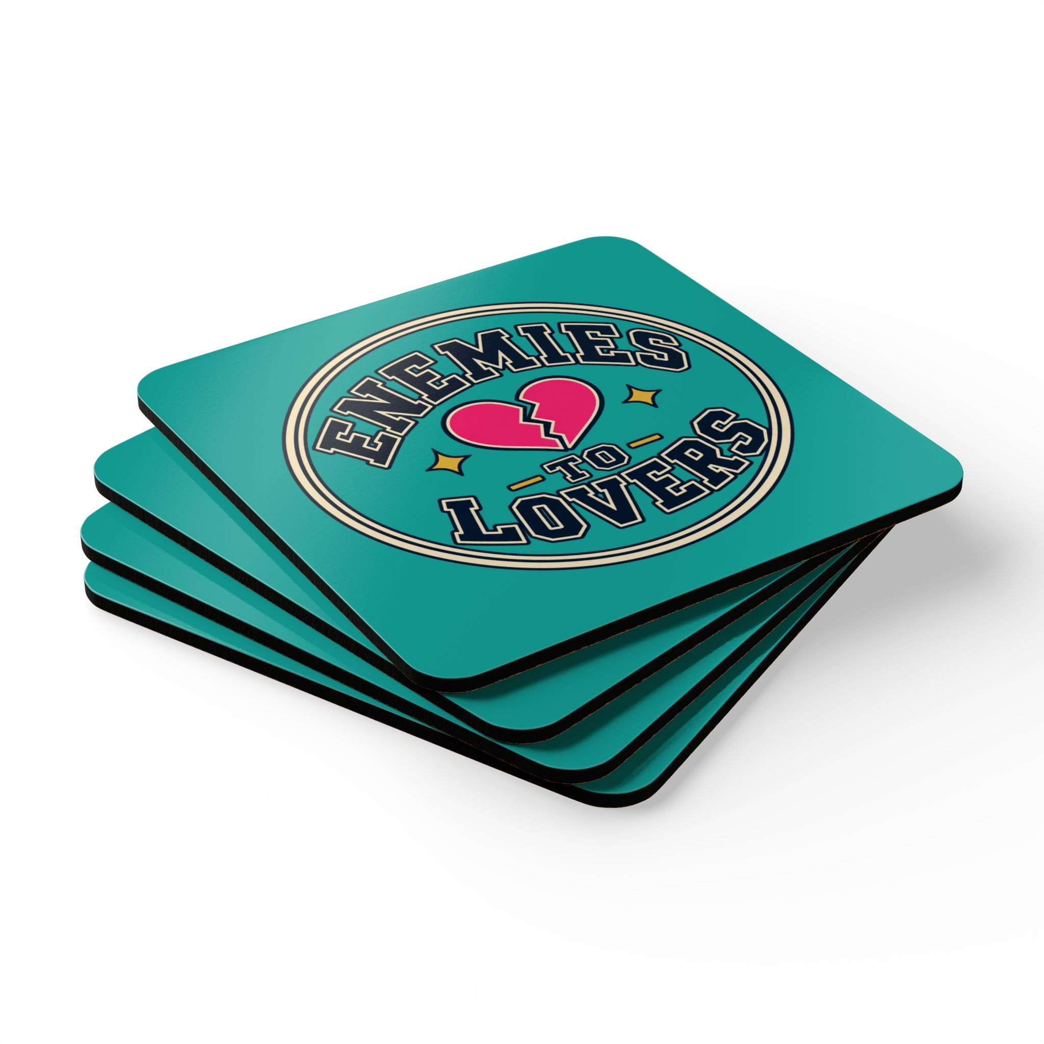 Enemies to Lovers Coaster Set — Romance Trope Cork-Back Drink Coasters, Set of 4 - Image 3