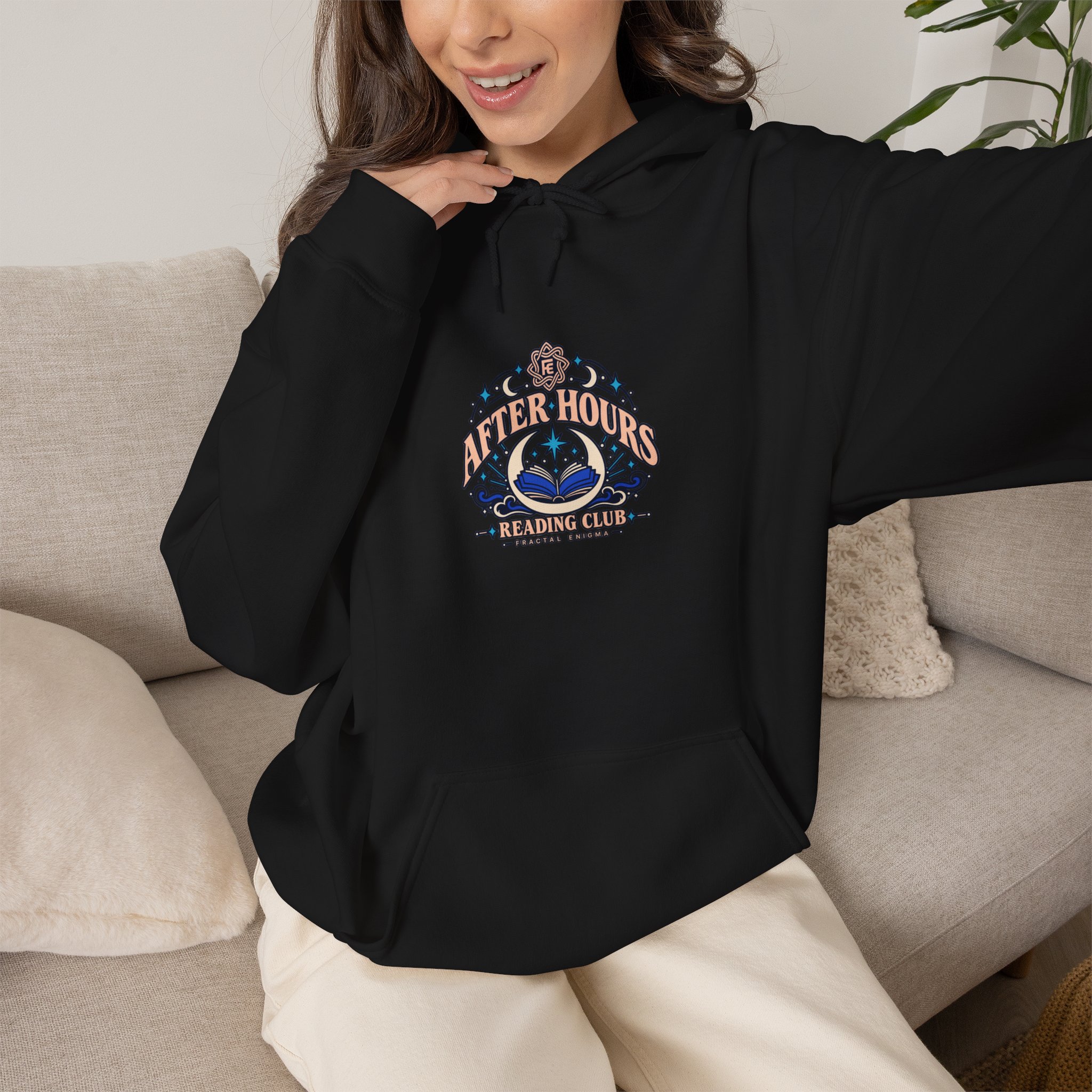 After Hours Reading Club Hoodie — Fractal Enigma Graphic Hooded Sweatshirt, Unisex - Image 3