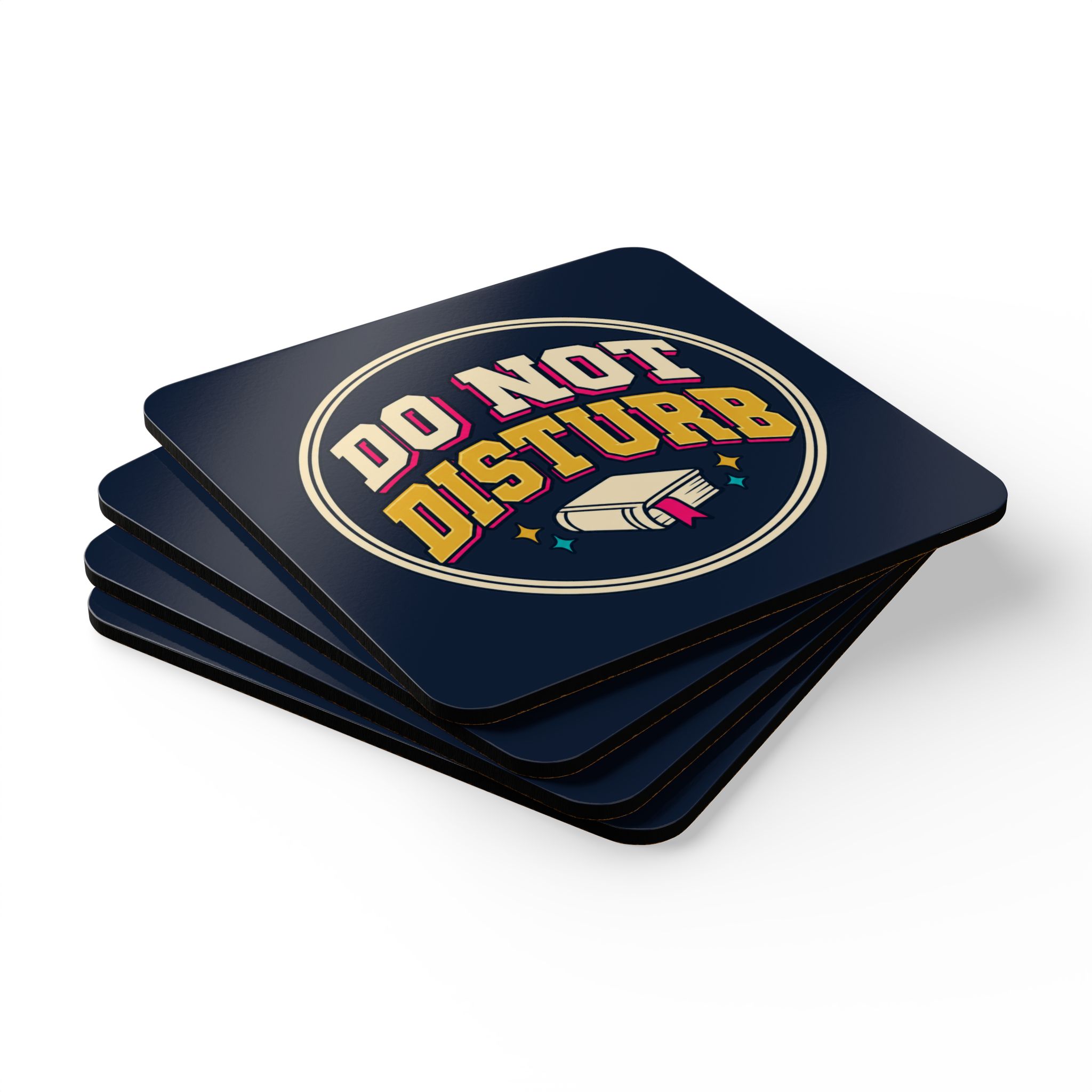Do Not Disturb Coaster Set — Book Lover Cork-Back Drink Coasters, Set of 4 - Image 3