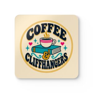 Coffee & Cliffhangers Coaster Set — Book Lover Cork-Back Drink Coasters, Set of 4