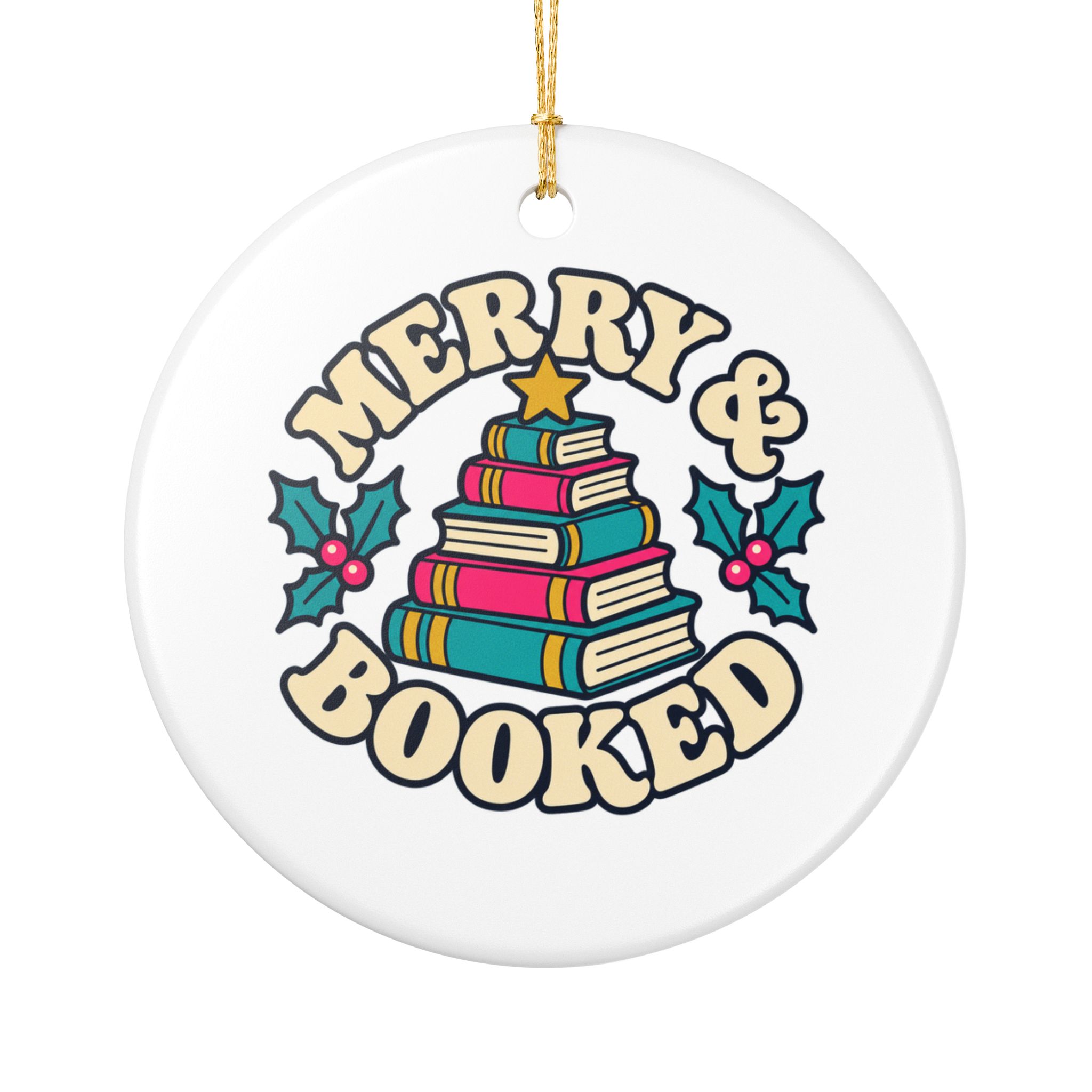 Merry & Booked Ornament — Book Lover Ceramic Christmas Ornament