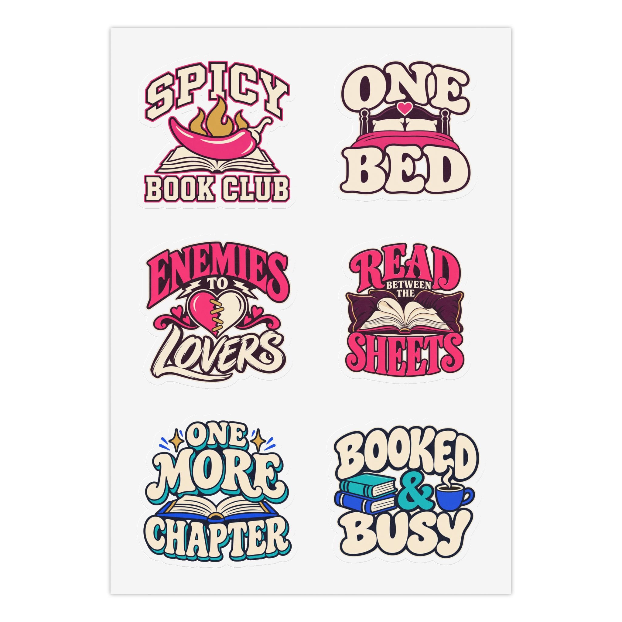Spicy Reader Sticker Sheet — 6 Romance Trope Kiss-Cut Stickers