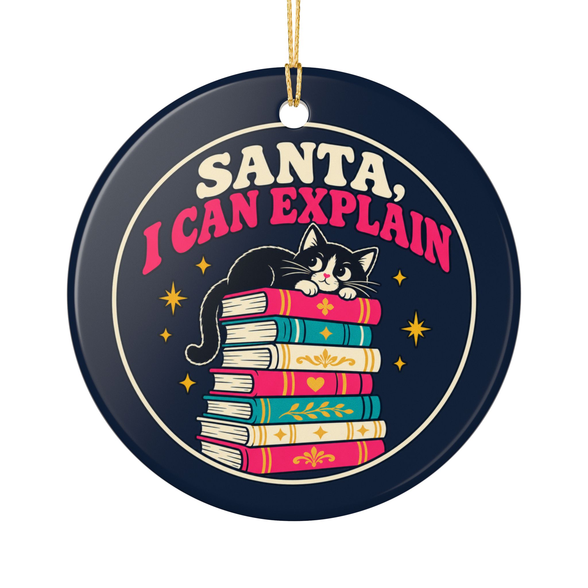 Santa, I Can Explain Ornament — Book Lover Ceramic Christmas Ornament - Image 2