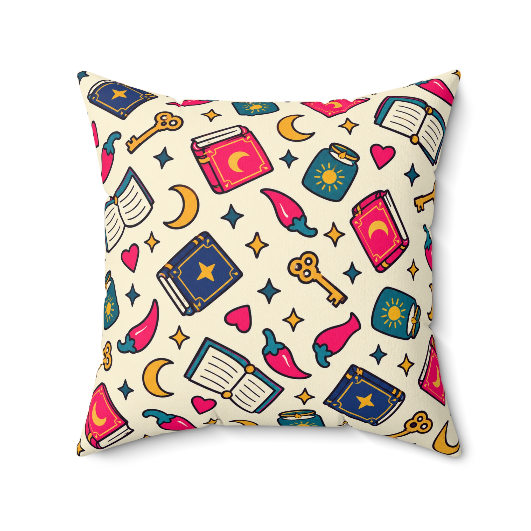 Bookish Icons Throw Pillow — Romance Reader Books, Chilis & Moons Reading Nook Pillow (Cream) - Image 10