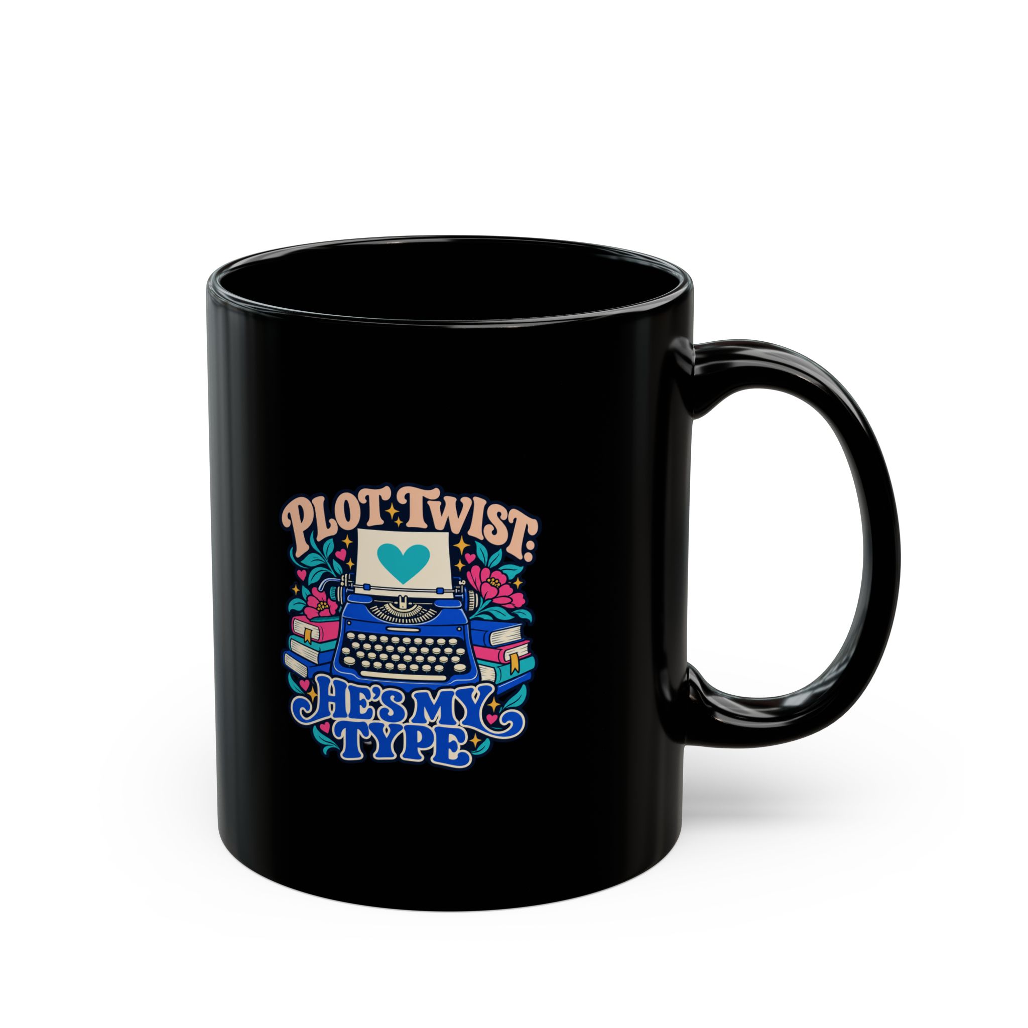 Plot Twist: He’s My Type Black Mug — Romance Reader Ceramic Mug, 11oz - Image 2