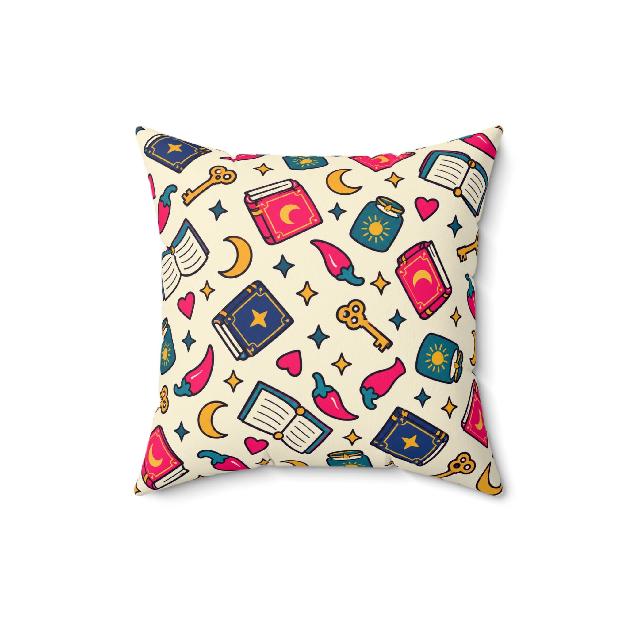 Bookish Icons Throw Pillow — Romance Reader Books, Chilis & Moons Reading Nook Pillow (Cream) - Image 5