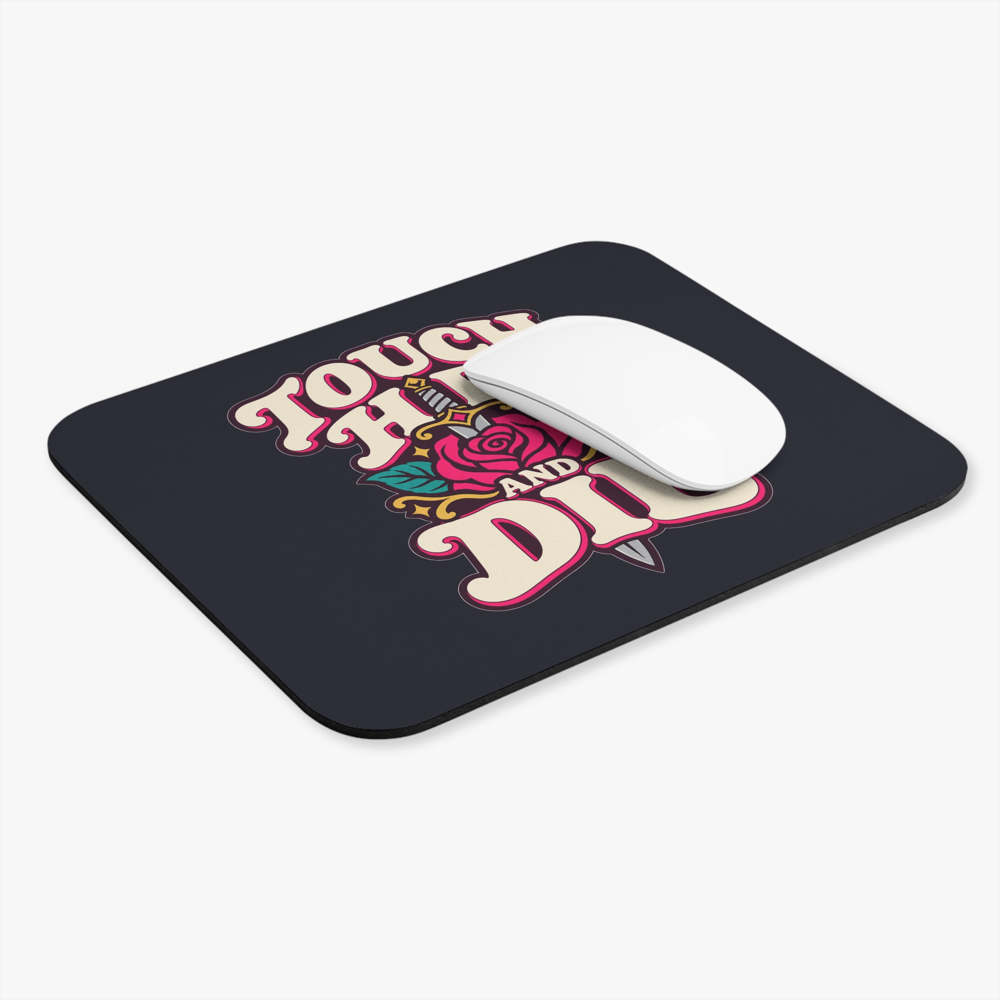 Touch Her and Die Mouse Pad — Dark Romance Trope Desk Accessory, 9″ × 8″ - Image 3