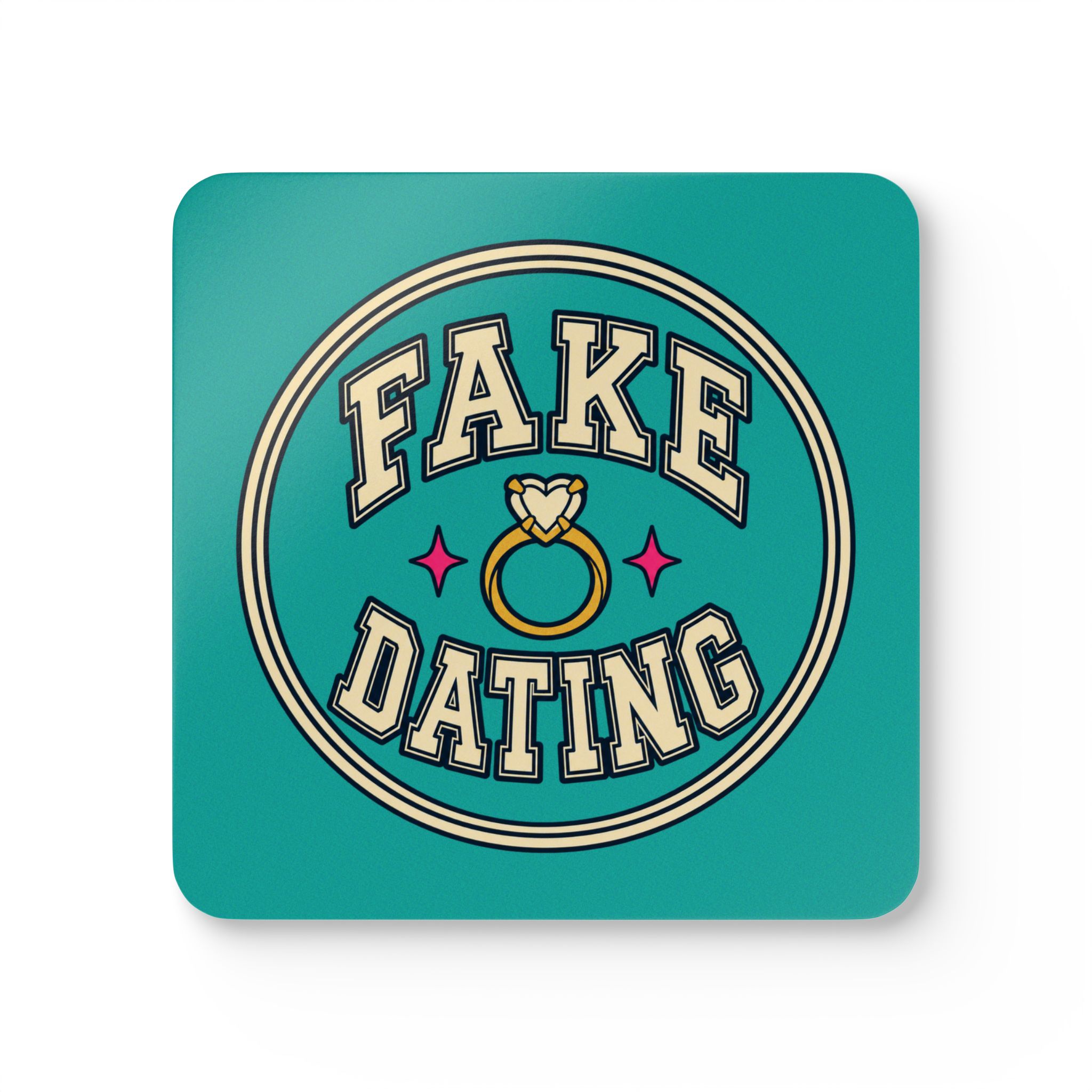 Fake Dating Coaster Set — Romance Trope Cork-Back Drink Coasters, Set of 4