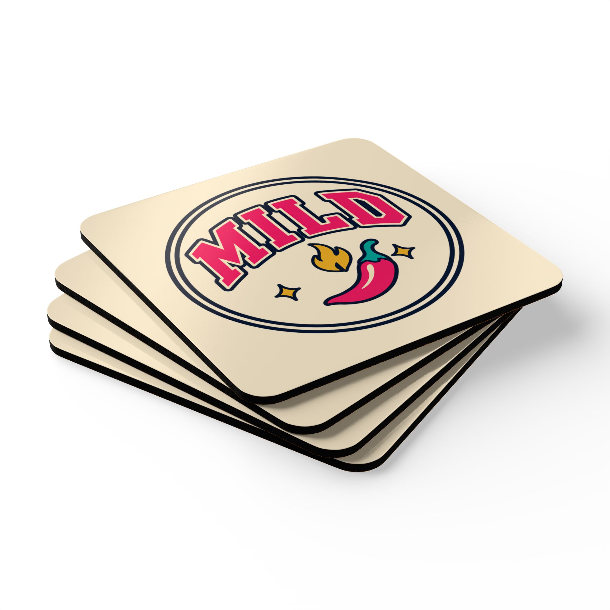 Spice Level: Mild Coaster Set — Spicy Romance Reader Cork-Back Drink Coasters, Set of 4 - Image 3
