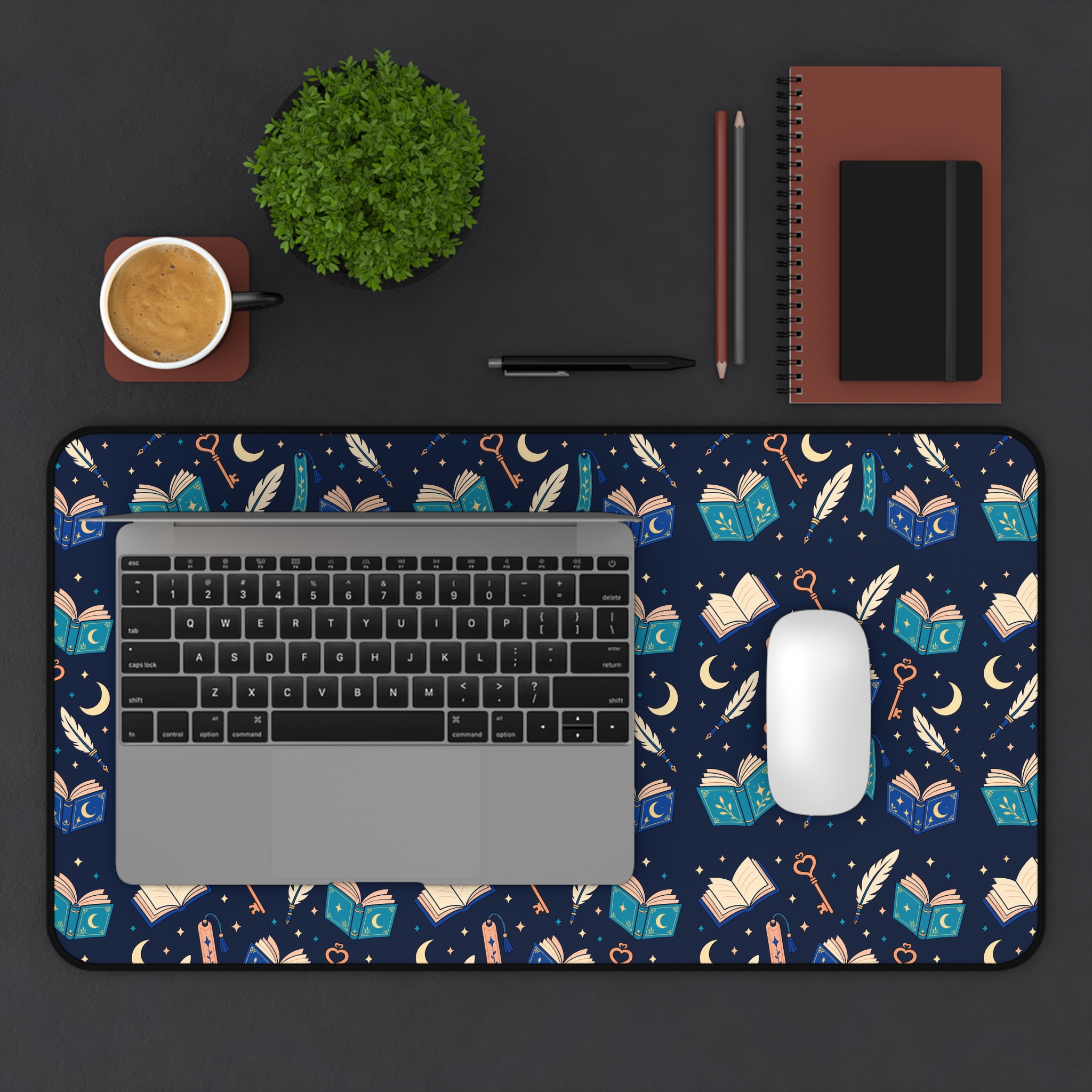 Chapter Keys Desk Mat — Navy Books, Quills & Keys Pattern Reader Desk Mat - Image 8