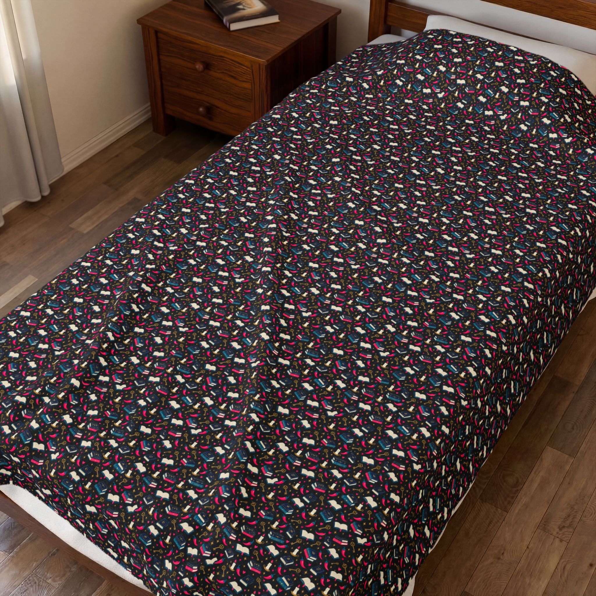 After Dark Reader Plush Blanket — Romance Reader Books, Candles & Chilis Velveteen Throw - Image 3