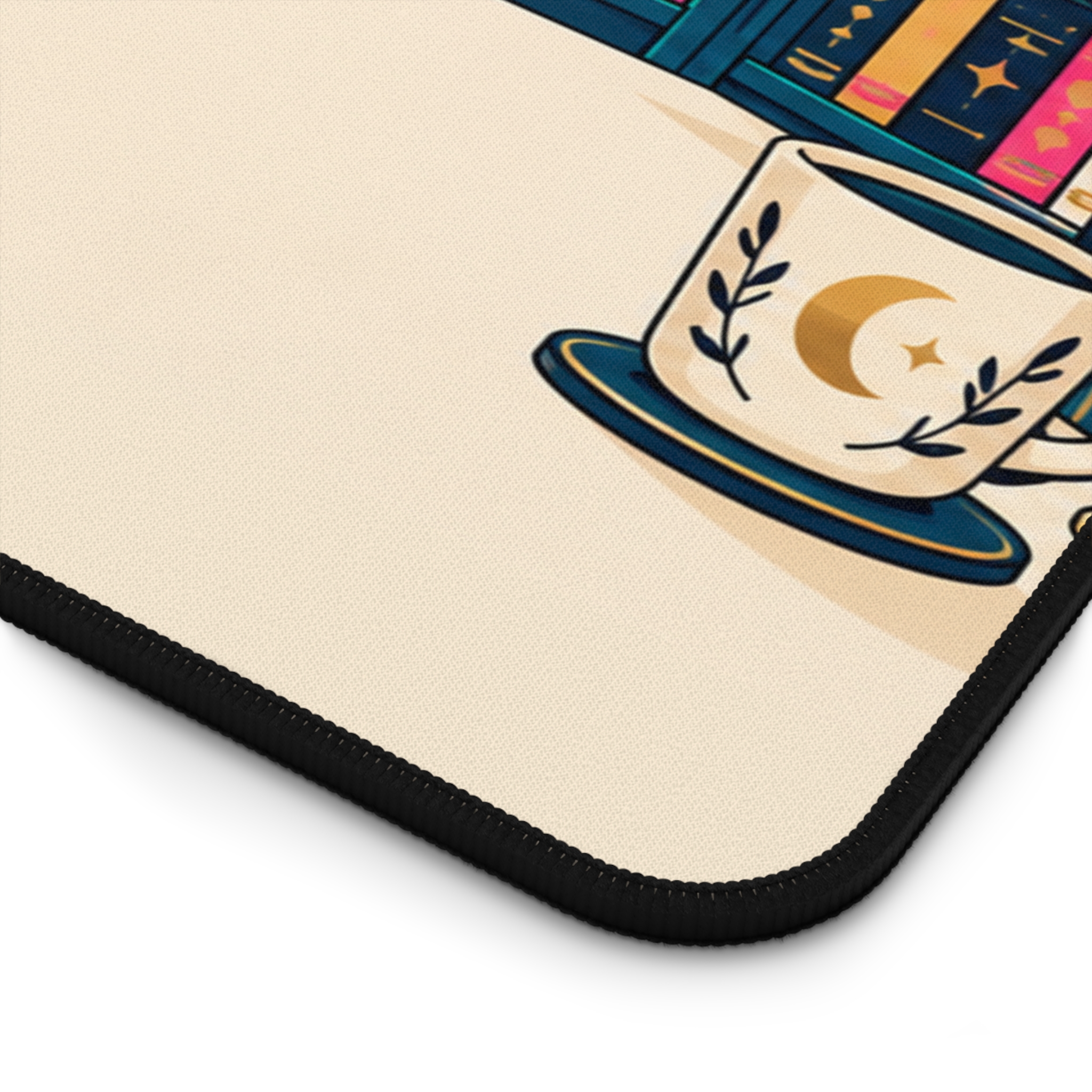 Midnight Library Desk Mat — Cozy Bookshelf, Moonlit Window & Black Cat Reader Desk Mat - Image 10
