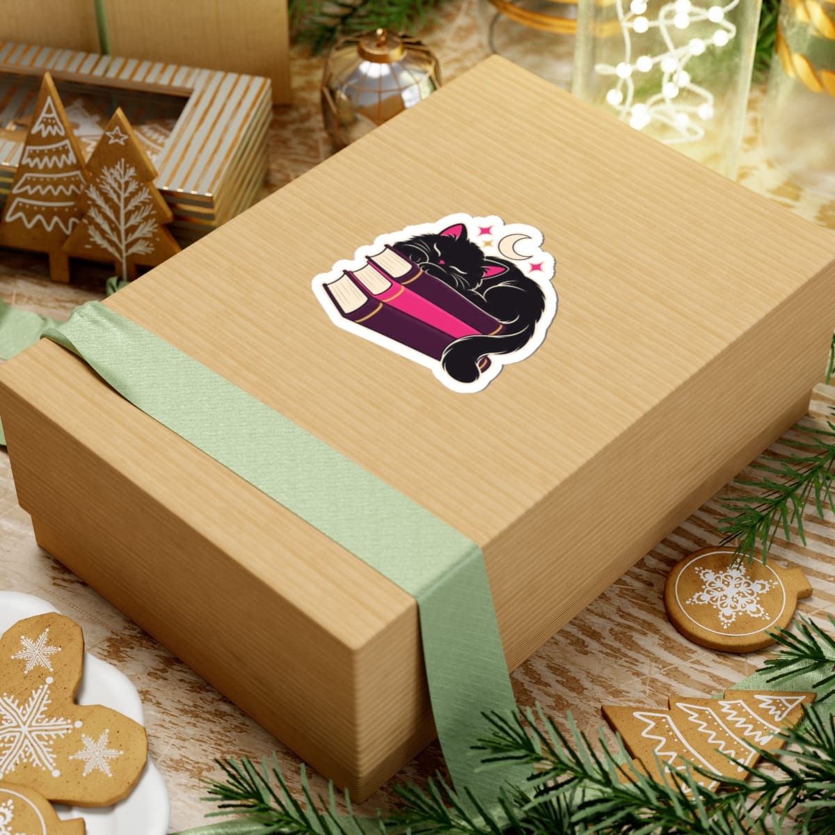 Cat Nap Book Stack Sticker — Black Cat & Books Kiss-Cut Vinyl Sticker - Image 3